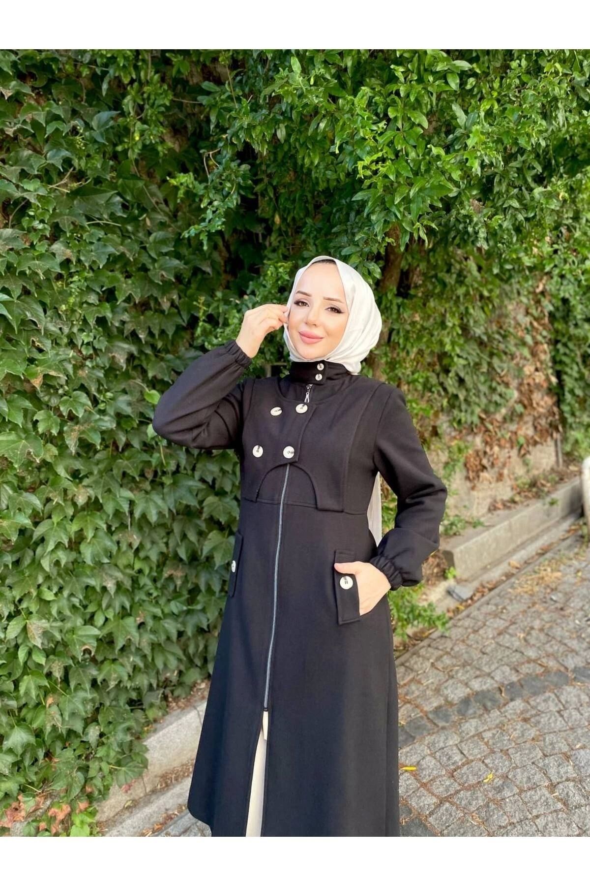 Nevayla Moda-Intermediate Size Buttoned Front Imported Cashmere Coat / M0111 - Black 4