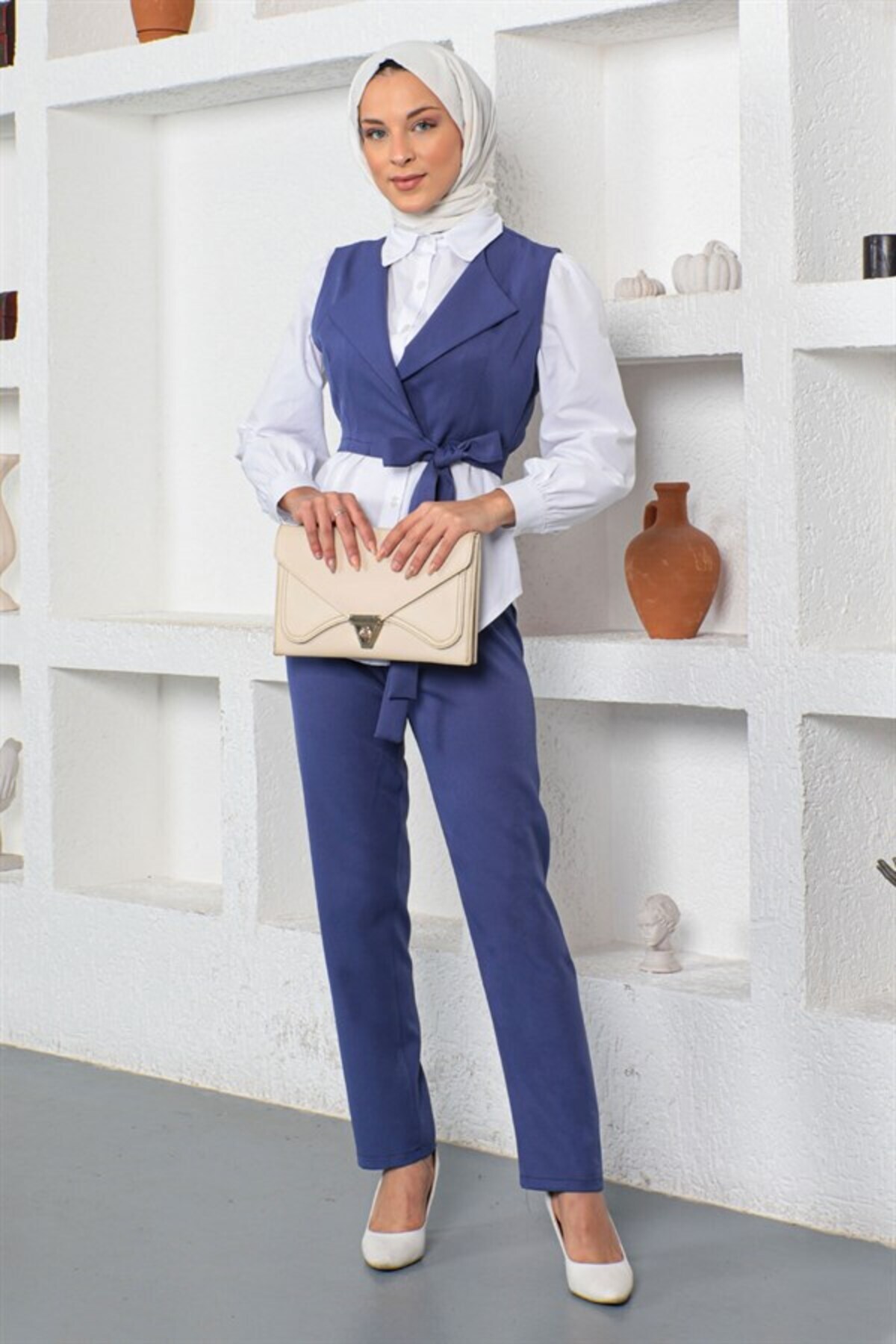 ModaMerve-Indigo Short Jacket Triple Set - 19200 Model 1