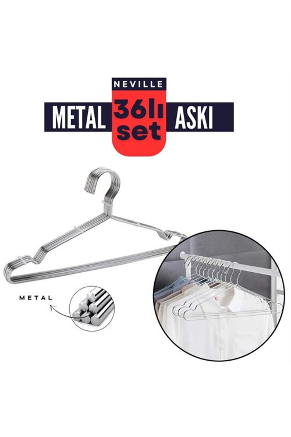 teknotrust 36 Parça Metal Askı, Şık Gümüş Renkli Takım