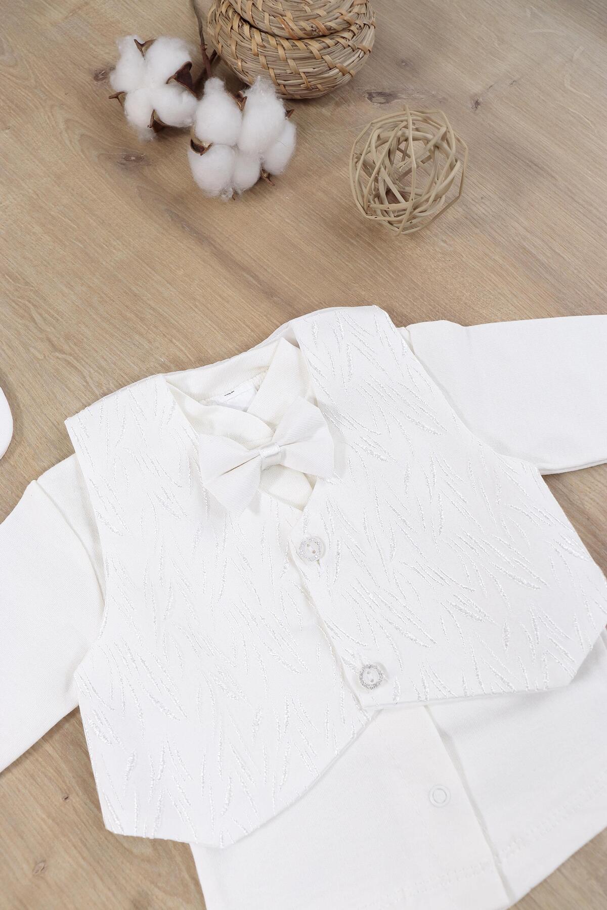 Sitilin Erkek Bebek Beyaz Yelekli Papyonlu Mevlit Takımı Lüks Özel Gün ve Mevlütlük Süslü Set 0 - 3 AY STL68 fotoğrafı 3 (önizleme)