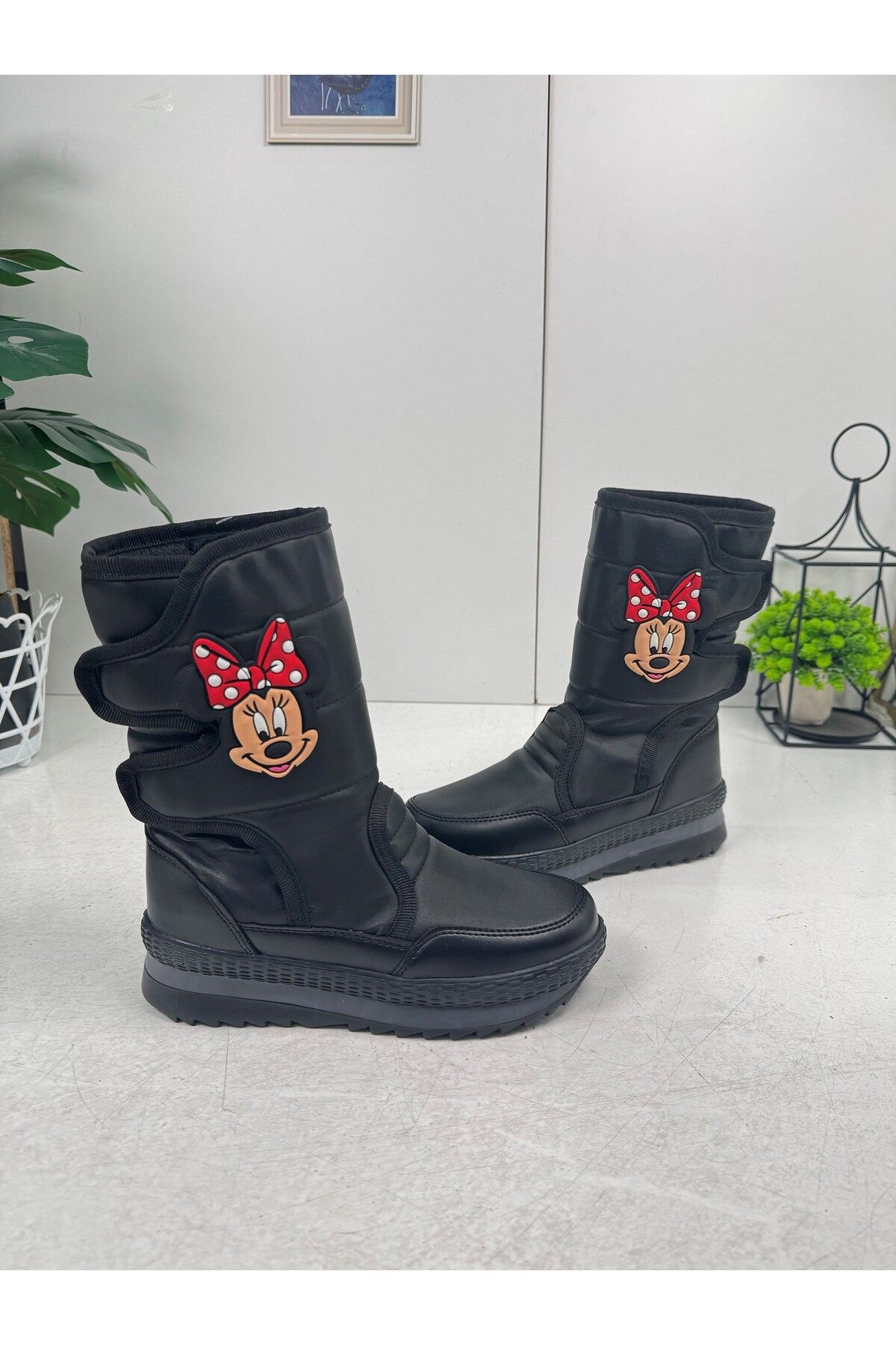 İmerShoes Cizme De Zăpadă Cu Talpă Anti-alunecare, Căptușite Cu Blană Groasă, Cu Velcro, Pantofi Negri Femeie - 38