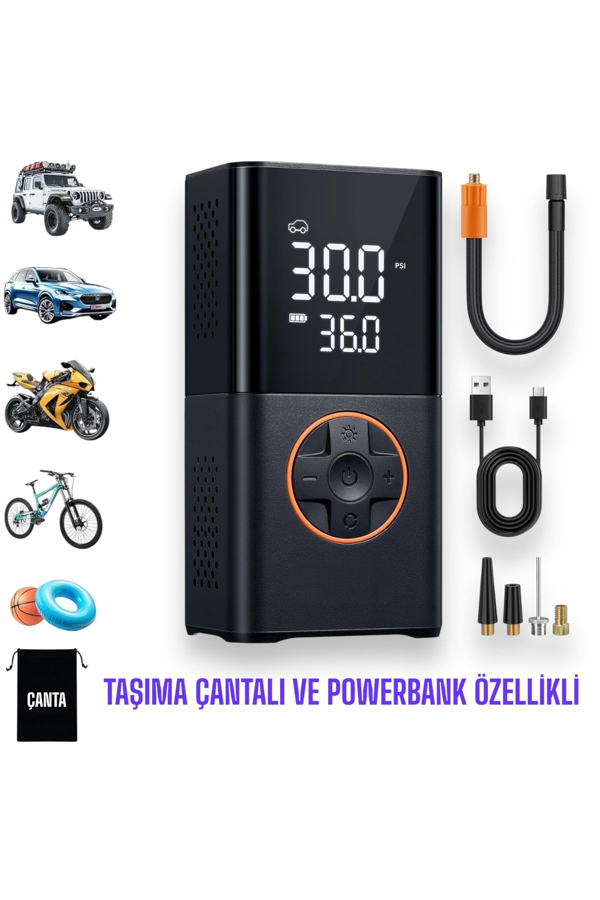 Enshall Yeni 3600 mAh Şarjlı Hava Pompası Araç Lastik, Bisiklet, Top Şişirme Oto Hava Kompresörü
