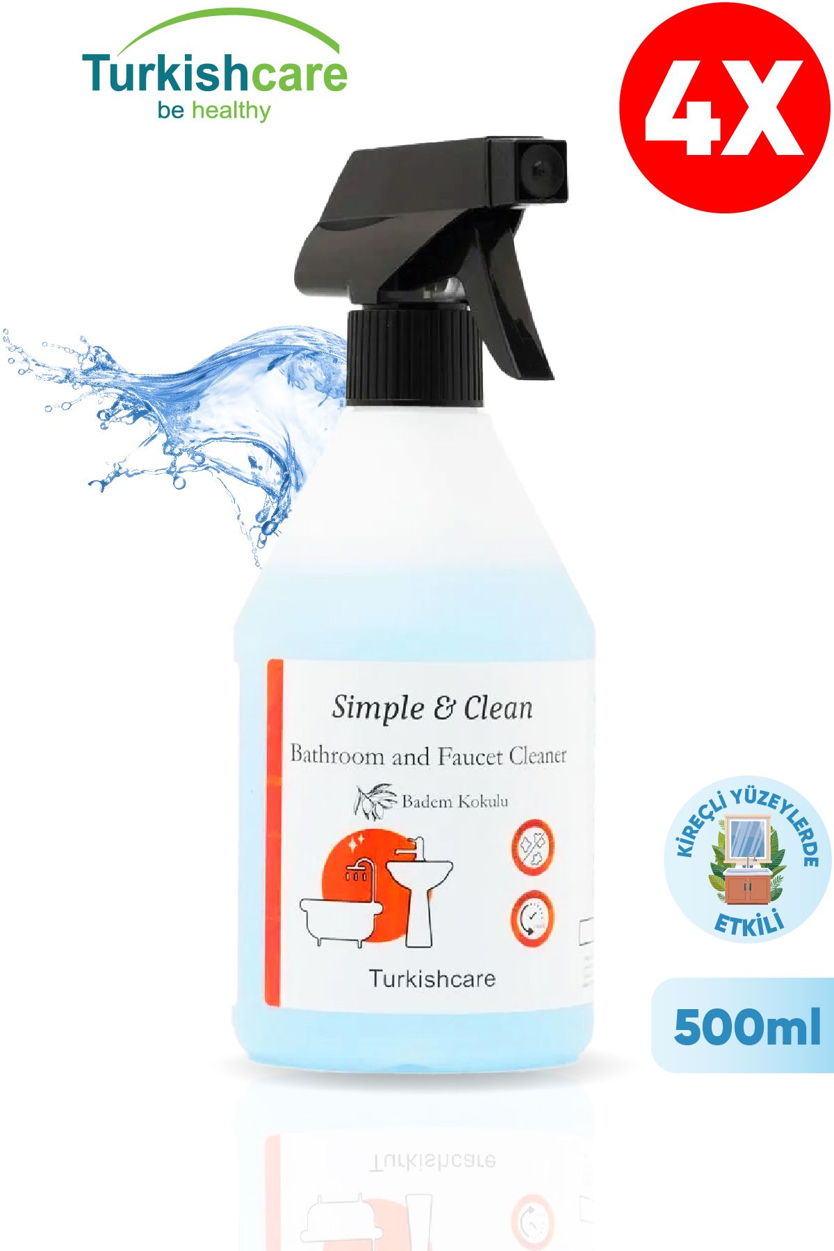 Turkishcare Banyo Ve Kireç Sökücü Temizleyici Sprey 500 ml Ve Sünger 4'lü Paket