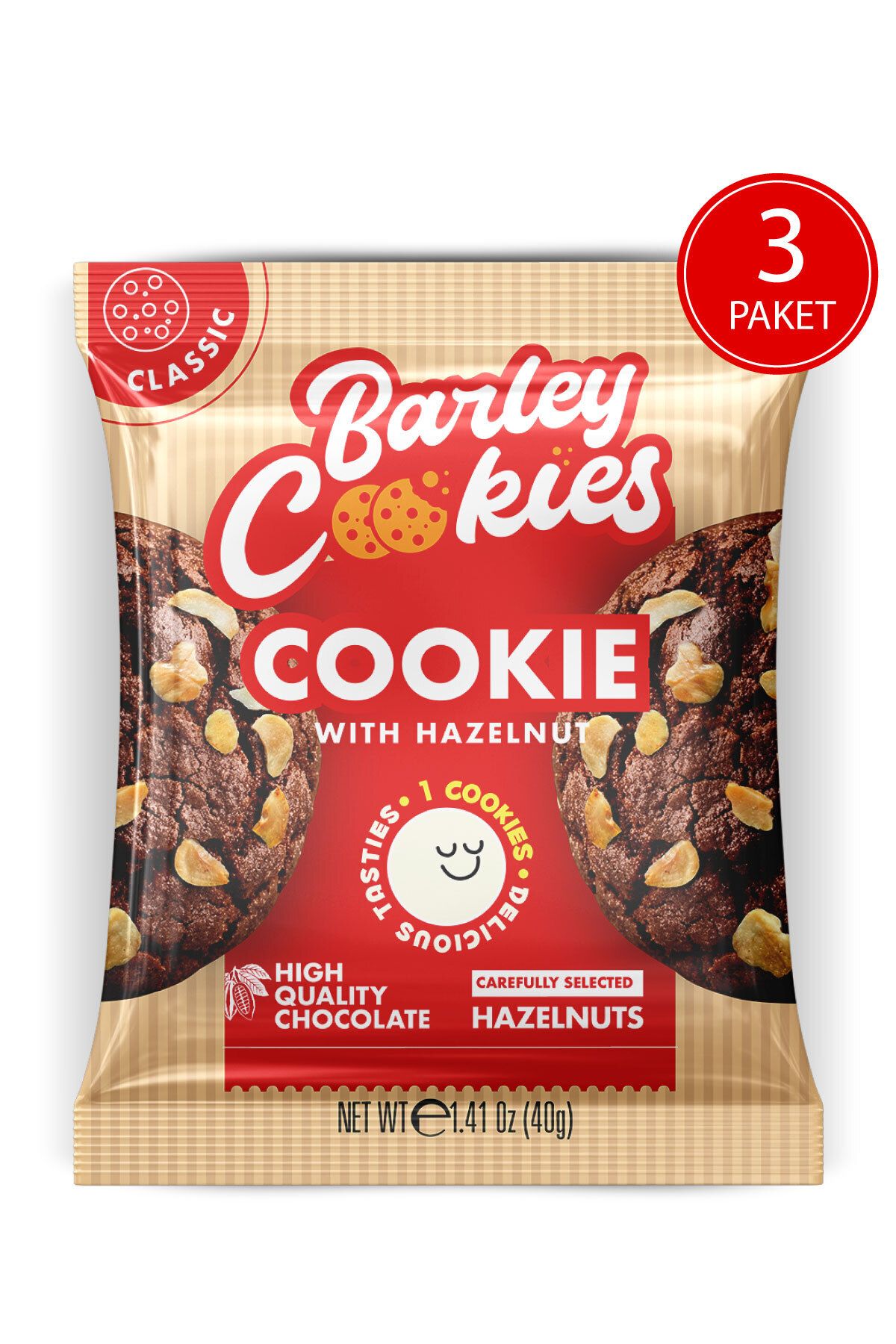 Barley Cookies Fındıklı Kakaolu Classic Cookies 40g X 3 Paket