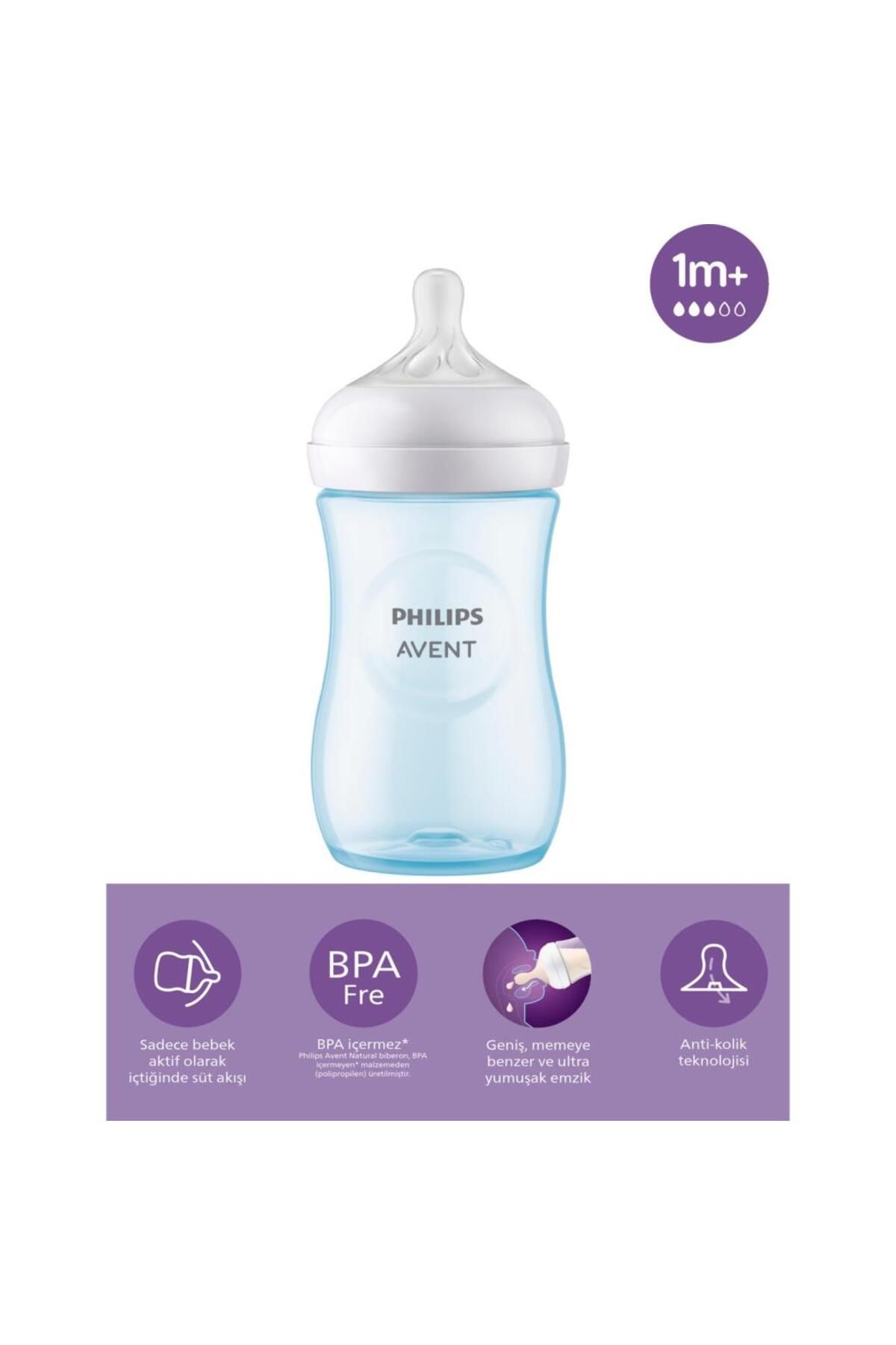 Take and Happy Avent Doğal Tepkili Natural Response Pp Biberon 260Ml 1+ Ay Mavi