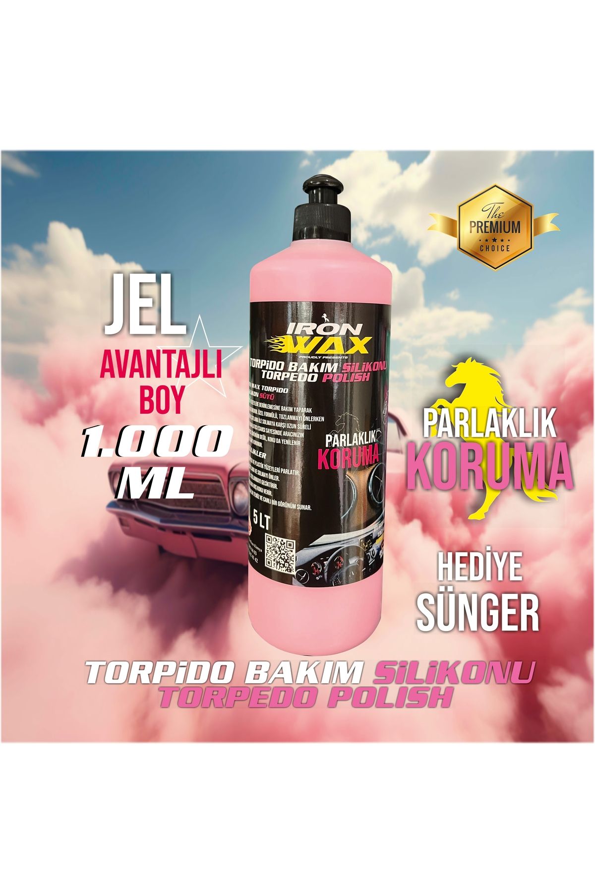 İron Wax JEL ARAÇ İÇİ DERİ KOLTUK HEDİYE SÜNGER  VE PLASTİK PARÇA BAKIM KREMİ - PARLAK VE UZUN SÜRELİ KORUMA