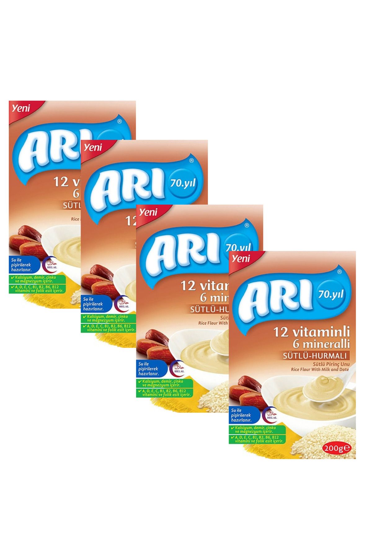 Arı Mama 12 Vitaminli 6 Mineralli Sütlü Hurmalı 4 x 200 g 4 lü Set