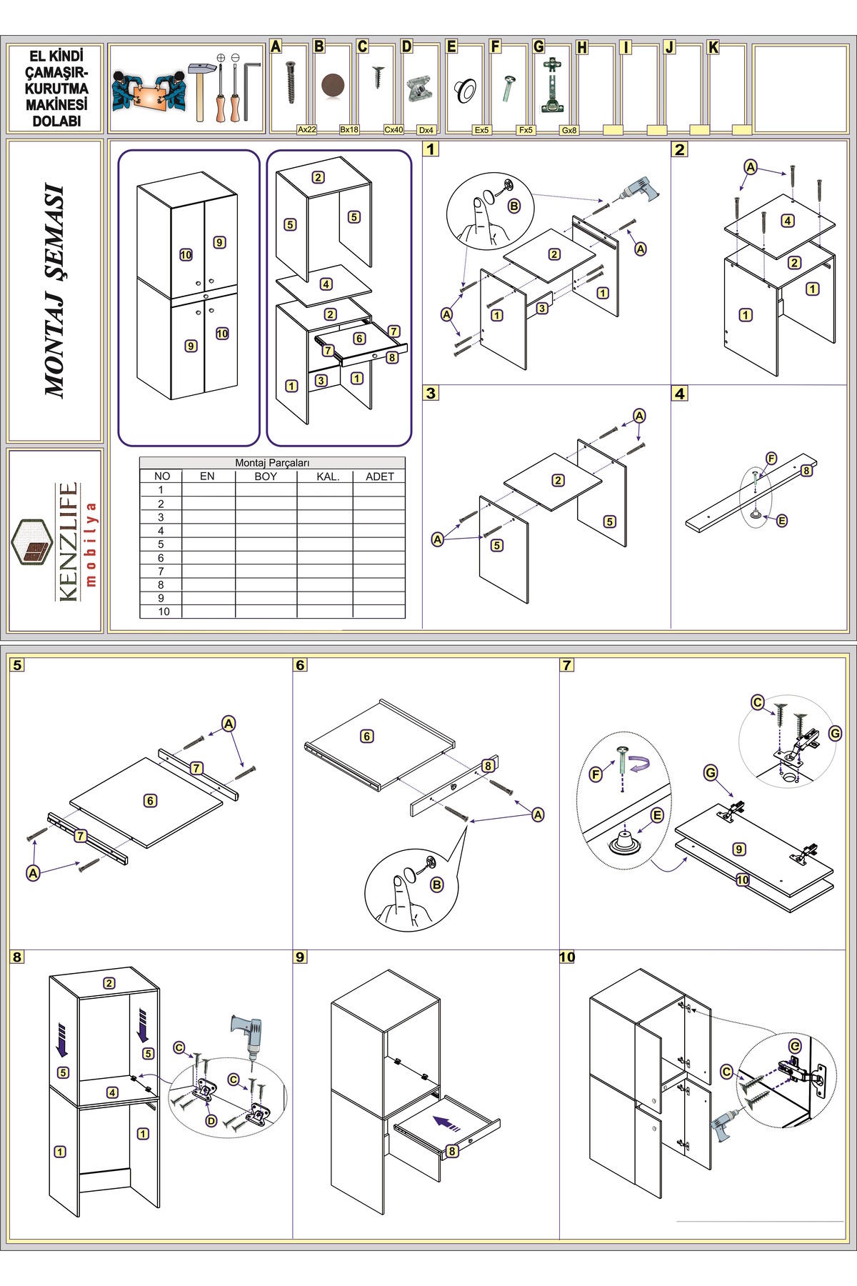 Kenzlife Çamaşır-Kurutma Makinesi Dolabı El Kindi Byz 187*070*60