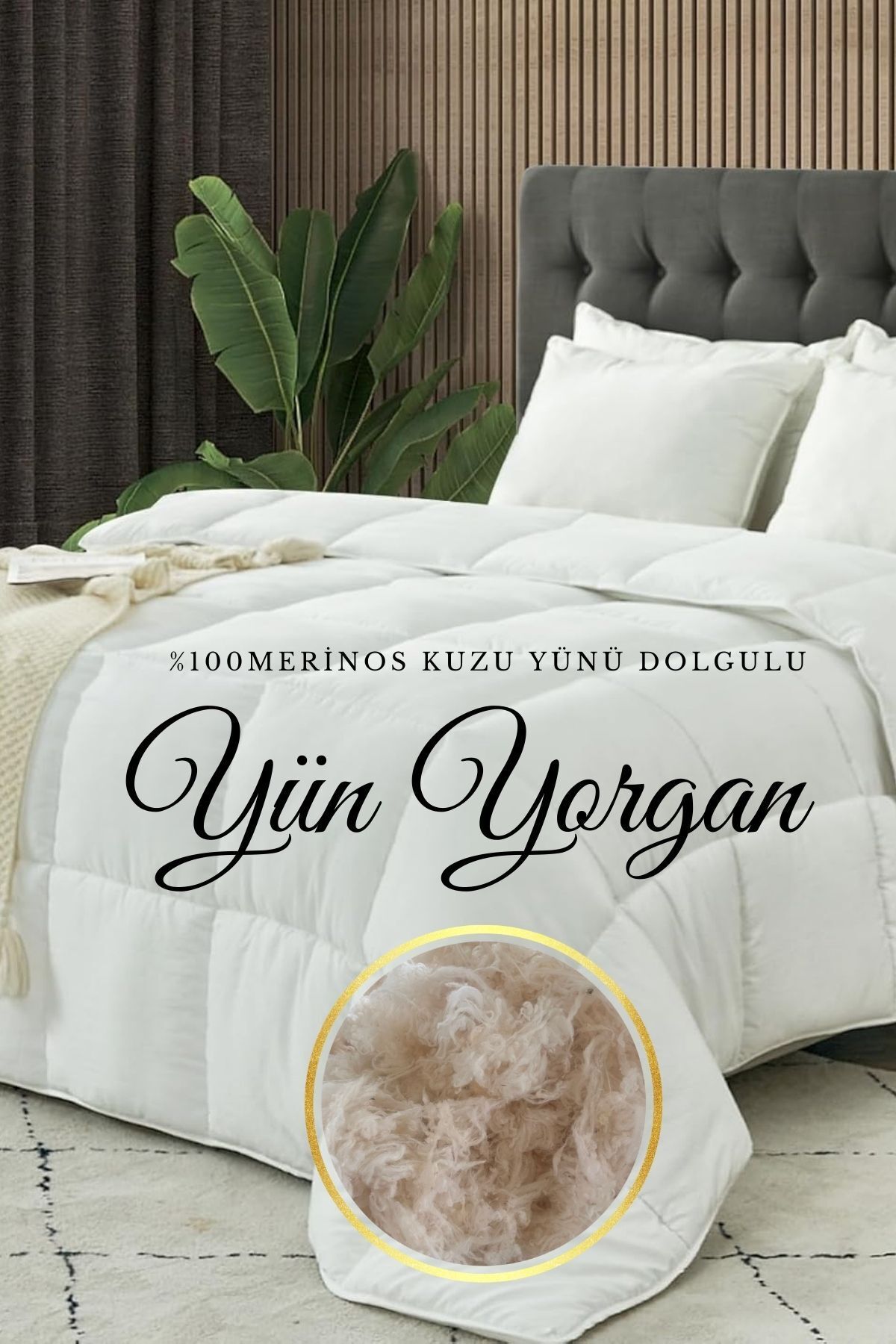 Elyaf Sepeti Çift Kişilik Merinos Kuzu Yünü Yorgan (%100 SAF MERİNOS KUZU YÜNÜ) 195 X 215 Cm Ebat, 3000 gram