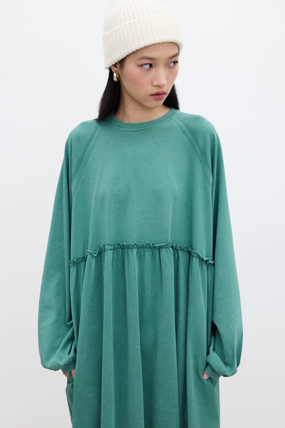 Manuka-Green Oversize Drawstring Dress 4