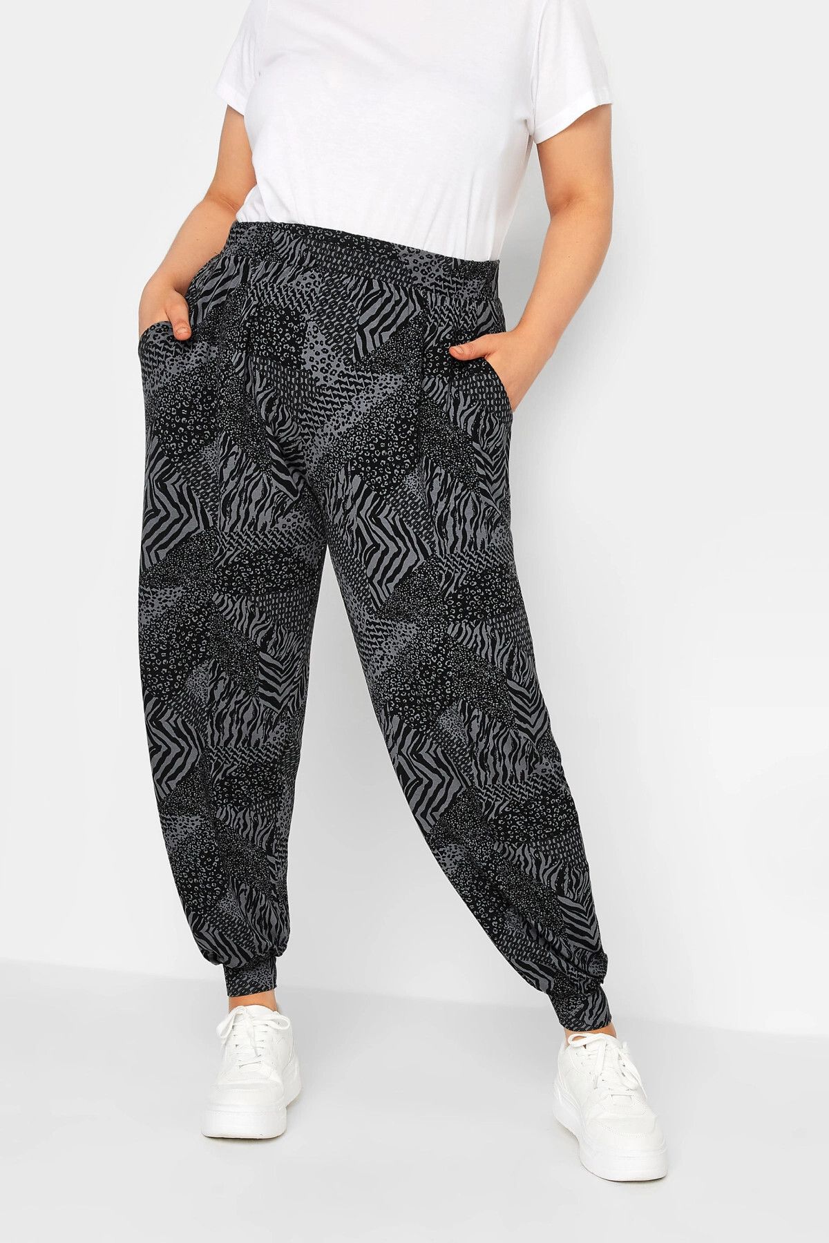 Stil Diva-Plus Size Patterned Elastic Leg Pocket Elastic Waist Lycra Sweatpants 143411 2