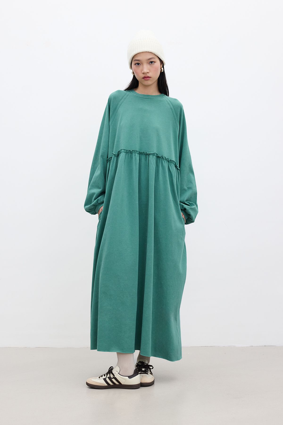 Manuka-Green Oversize Drawstring Dress 5