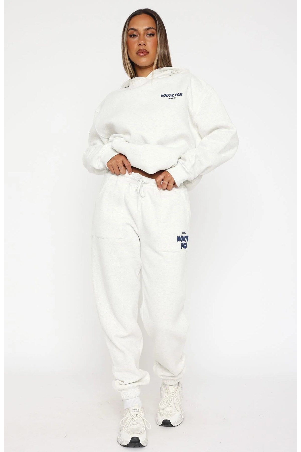 The Champ Clothing-White Fox Women &Apos; S Light Grey Vol 3 Printed Sweatpants with Elastic Waist Pockets 4