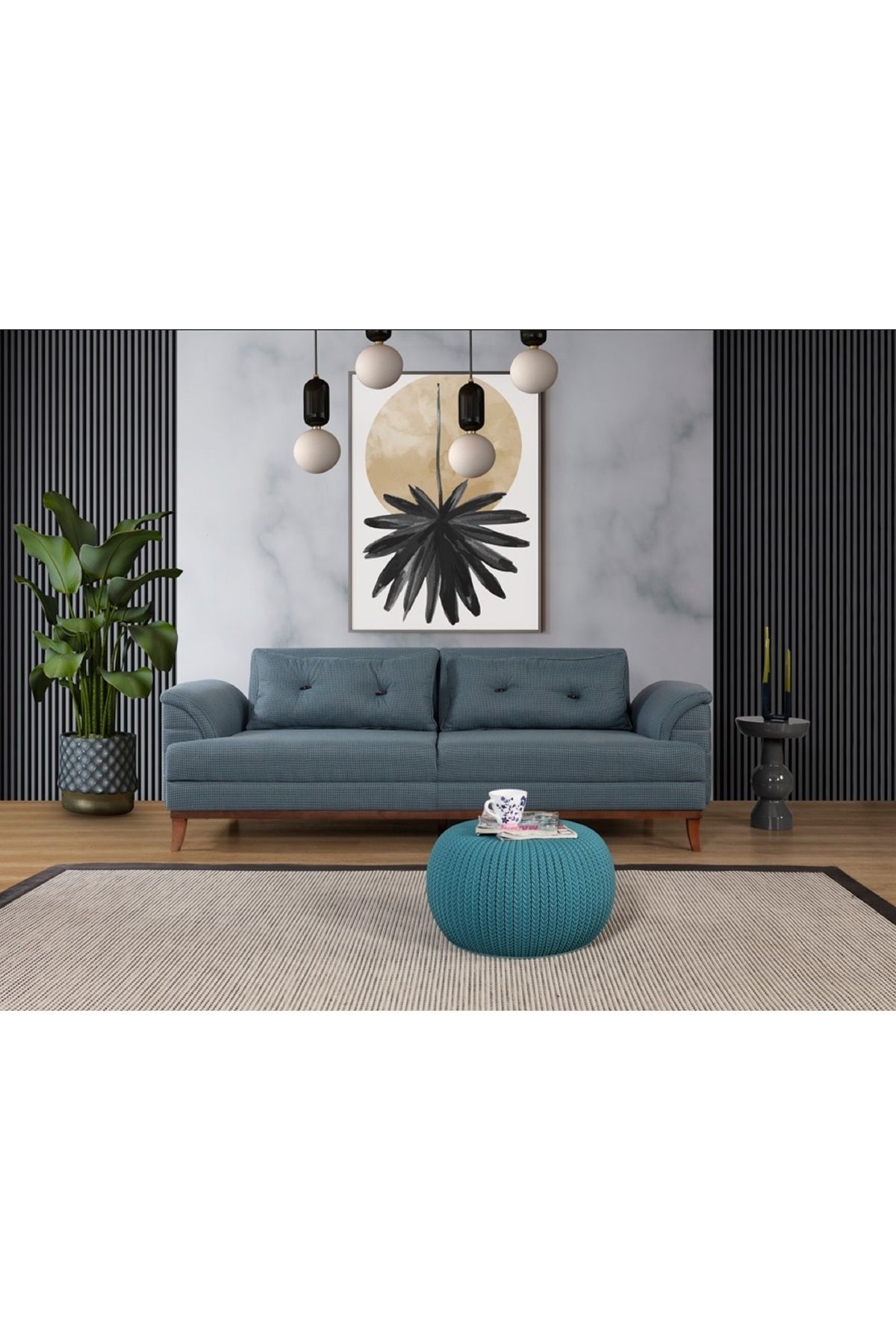 Elance Home Madrid Üçlü Yataklı Kanepe Mavi Kazayağı