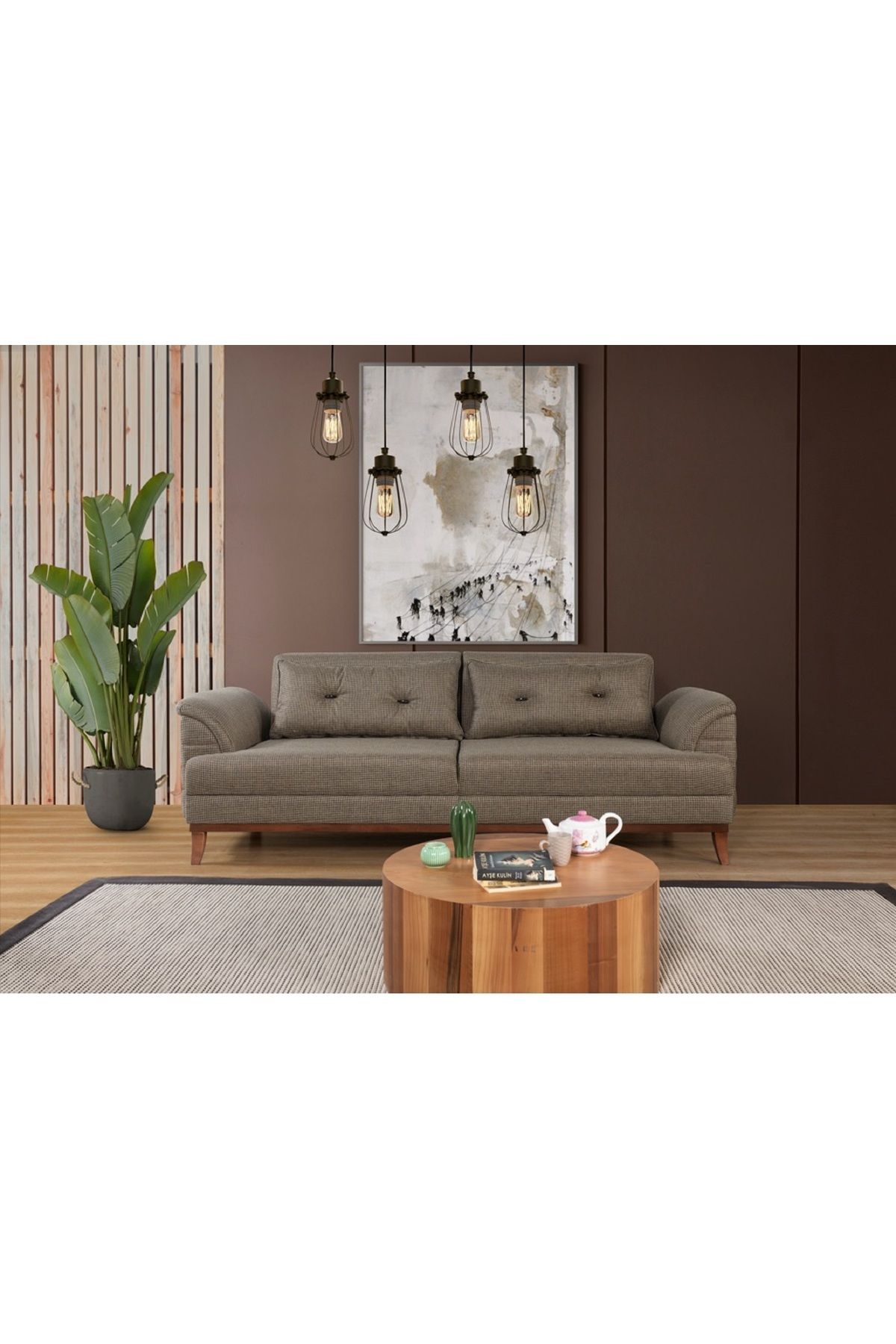 Elance Home Madrid Üçlü Yataklı Kanepe Koyu Kahve Kazayağı