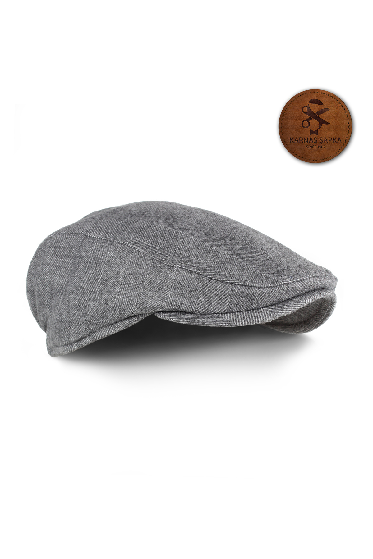 KARNAS ŞAPKA  GRİ ÇİZGİLİ YÜNLÜ KAŞE KIŞLIK KUMAŞ KASKET ŞAPKA (TERLETMEZ SATEN ASTAR) - Görsel 2