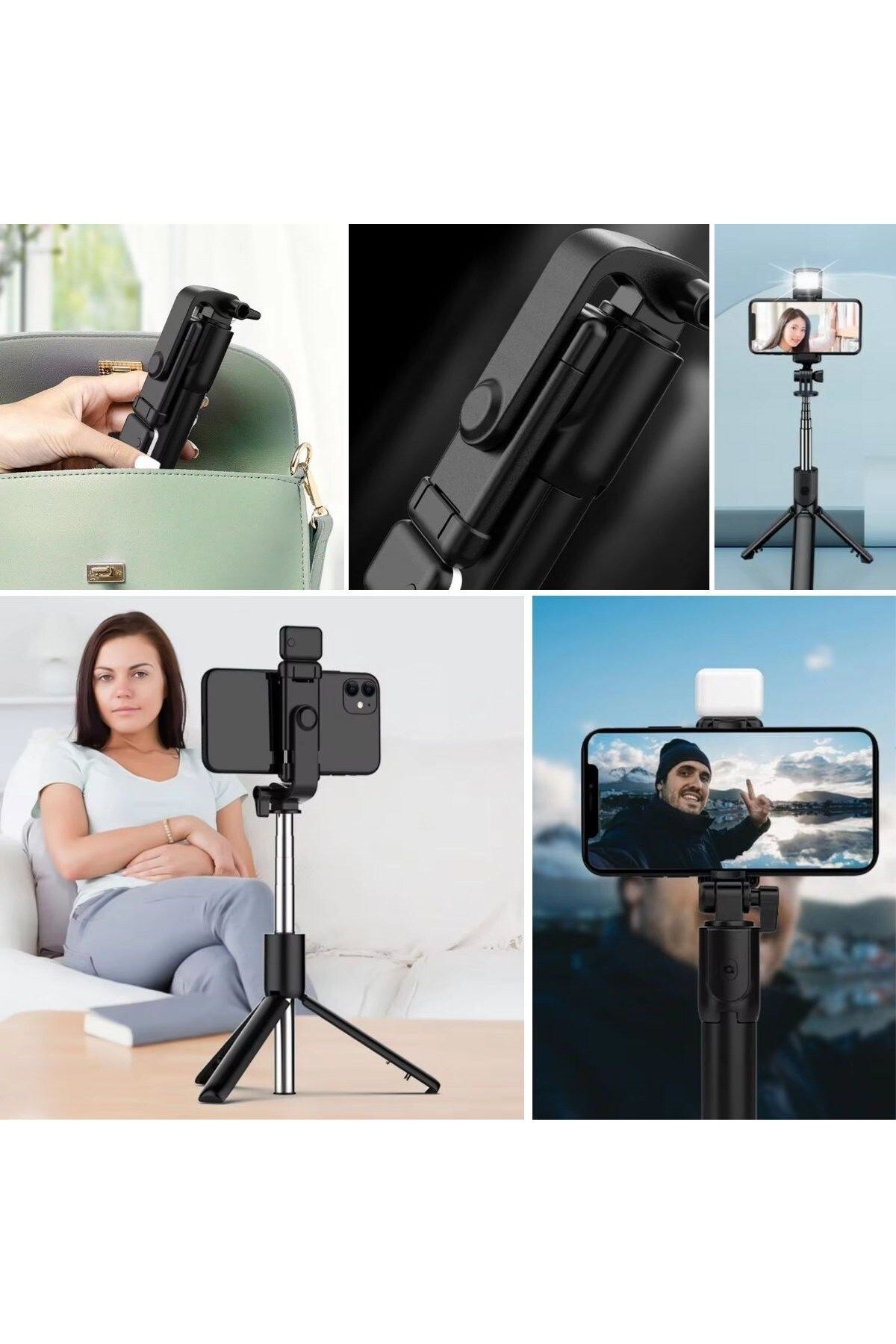 Kuzgun Online Shop-Buffer ® Led Lighted Remote Controlled Selfie Stick - Extendable, Table Top Tripod 2