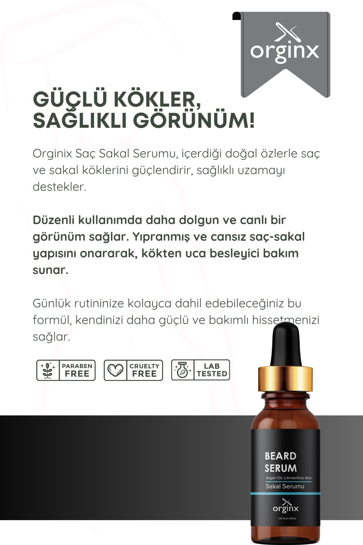 Orginx Dolgunlaştırıcı Canlandırıcı Saç Sakal Serumu 30ml - Dermaroller Sakal Seti-2