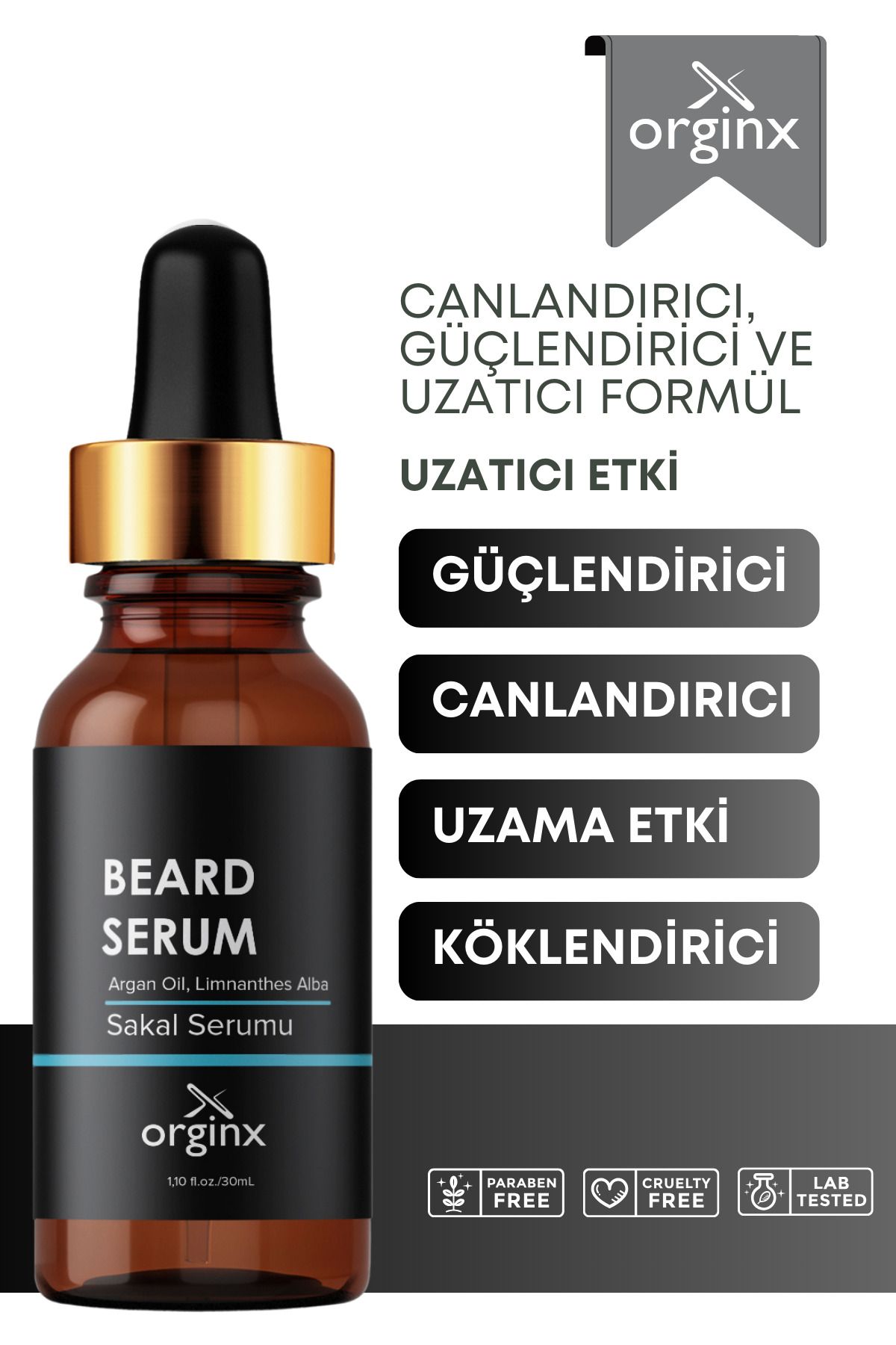 Orginx Dolgunlaştırıcı Canlandırıcı Saç Sakal Serumu - Yeni Sakal Oluşumunu Destekler 30 ml-1