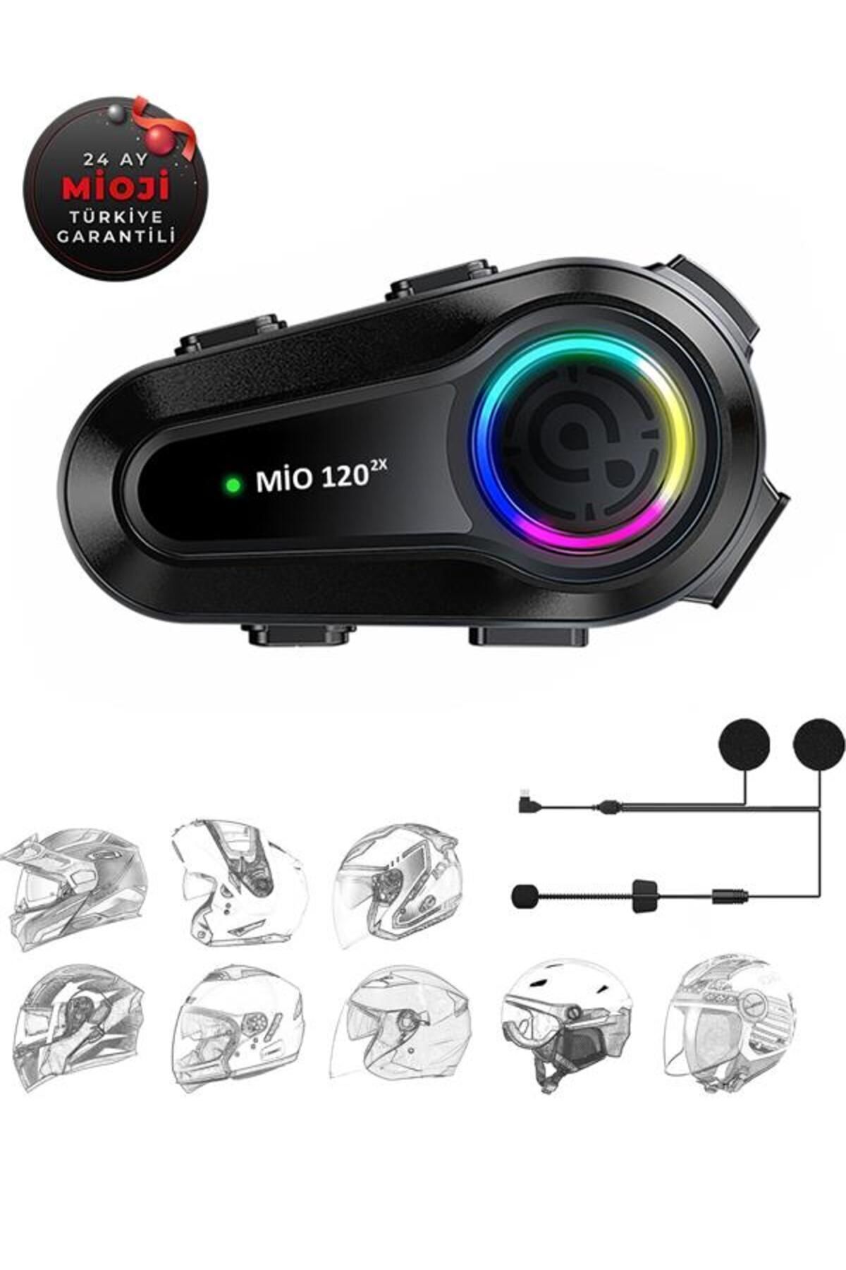 woodhub Mio 120 2x Rgb 1000mah Ipx6 1500m 2 Kişilik Kask Intercom Motosiklet Bluetooth Kulaklık-siyah