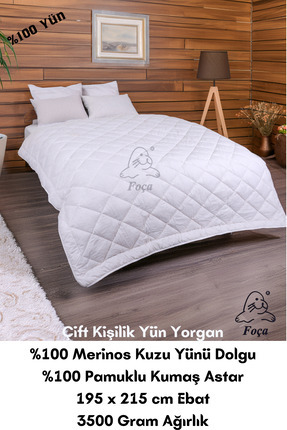 Foçatex Çift Kişilik %100 Doğal Yün Yorgan 195 X 215 Cm Ebat 3500 gram