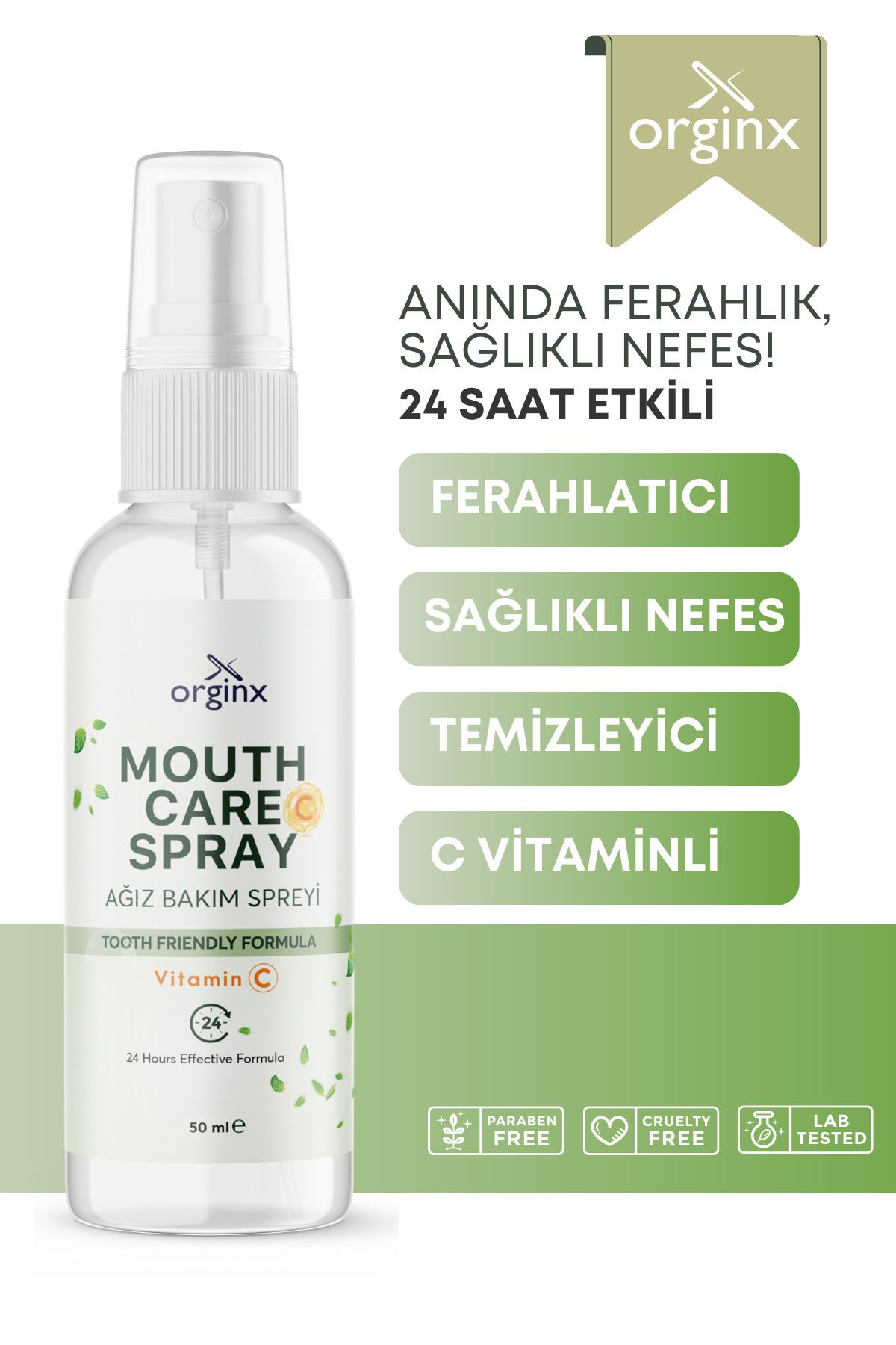 Orginx Vitamin C Ağız Bakım Spreyi - Anında Ağız Kokusu Giderici, Ferah ve Sağlıklı Nefes 50 ml