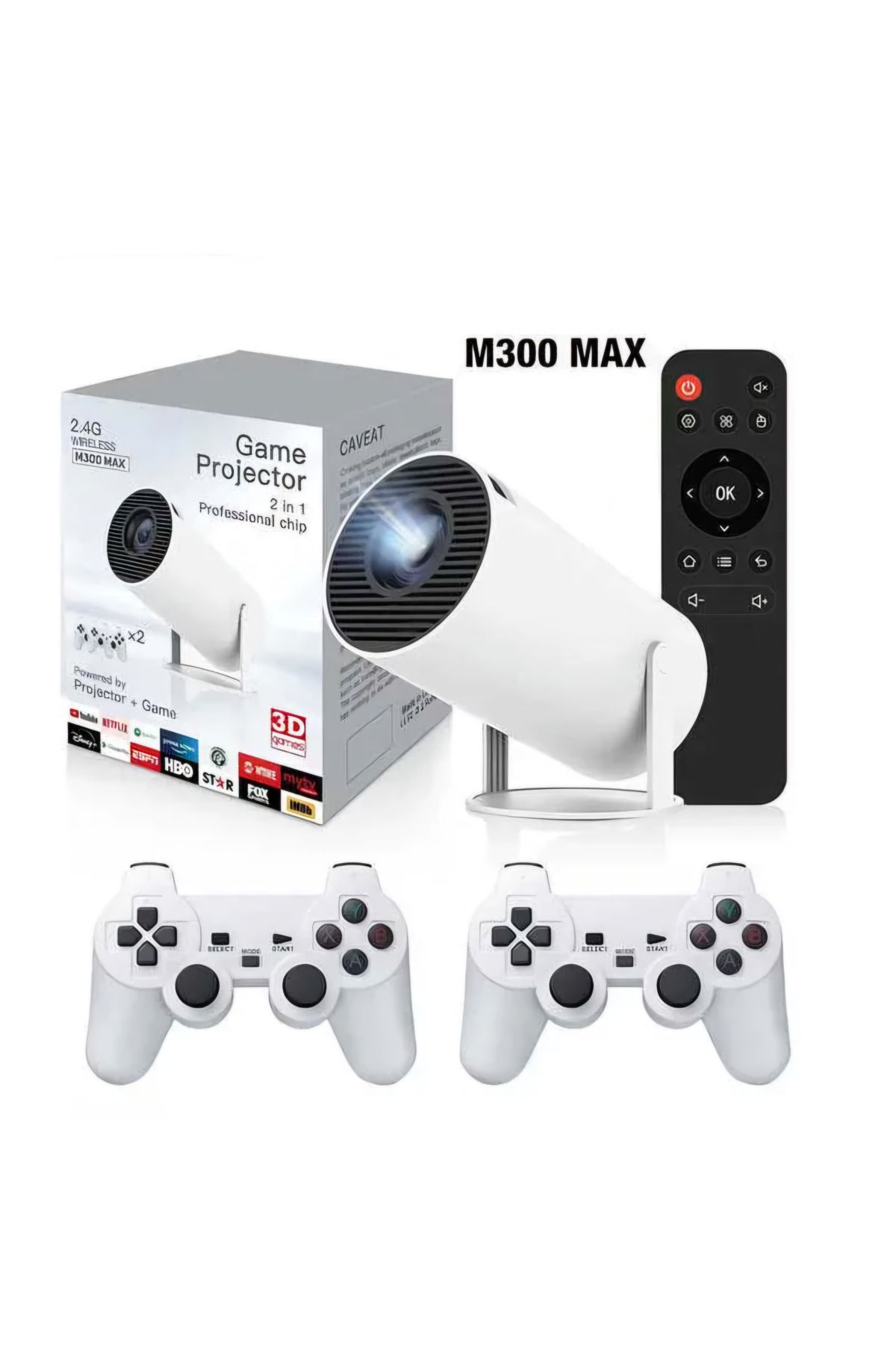 beemen M300 Max Full HD 4K Taşınabilir Android Box Oyun Konsolu Projektör 2 Kol 30.000 Oyun Yüklü