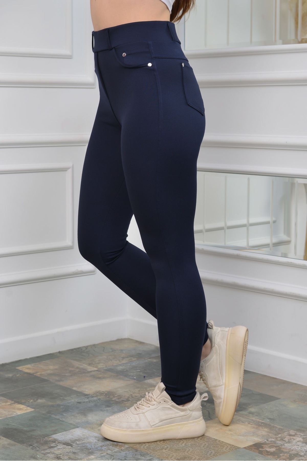 UNIQUE LADY Kadın Kot Pantolon Görünümlü Arka Cepli Tayt