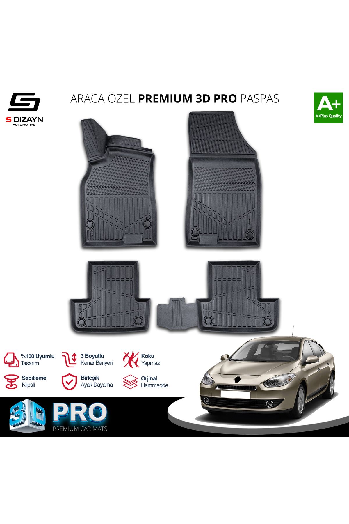 TREND Meka Part Renault Fluence 3D Pro Havuzlu Paspas 2010-2016 A+ Kalite