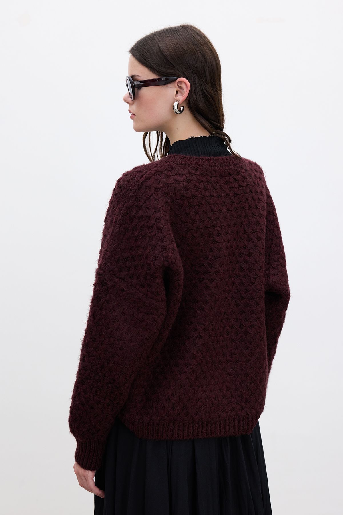 Manuka-Pulover tricotat cu model burgundy 7