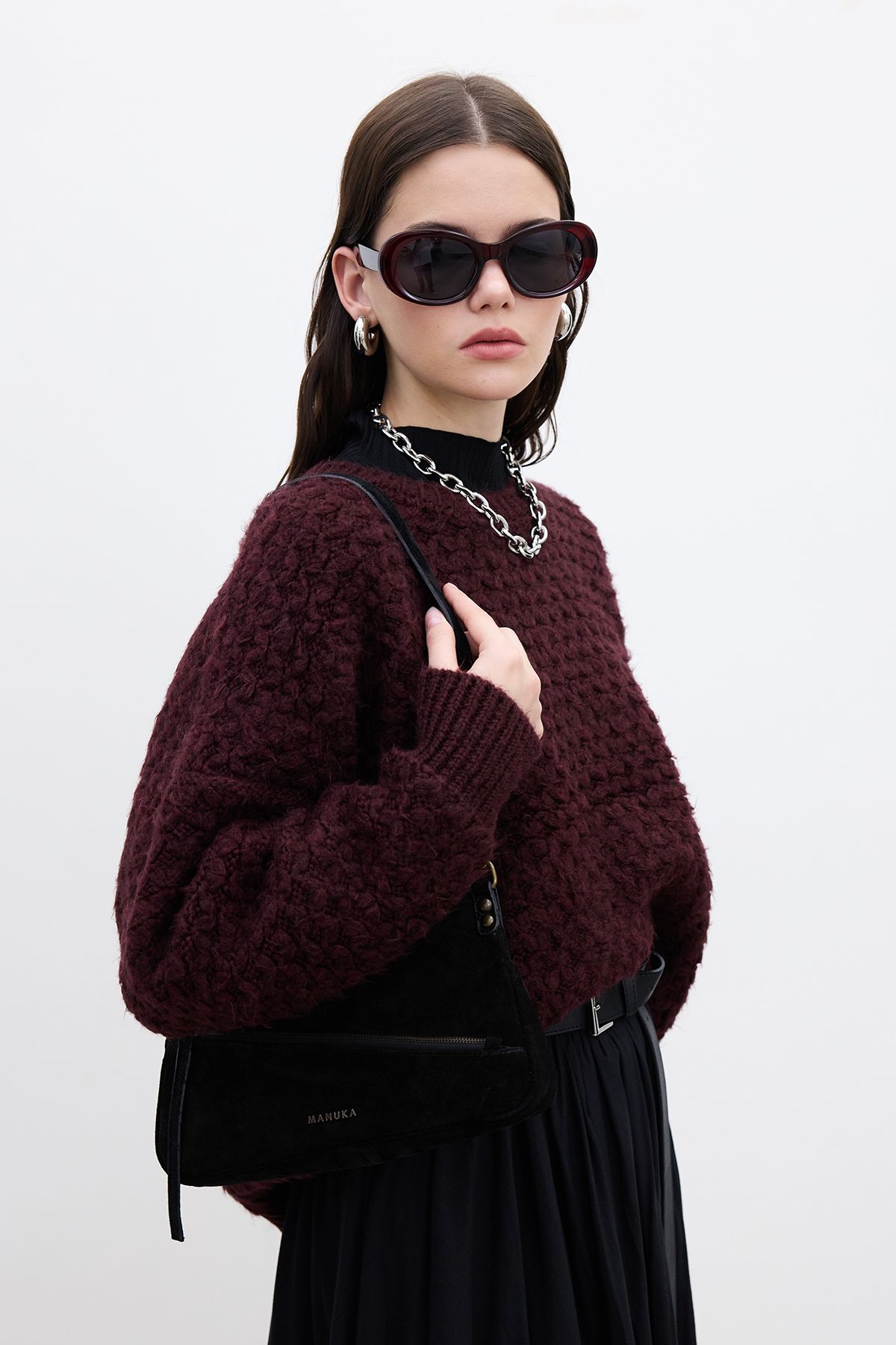 Manuka-Pulover tricotat cu model burgundy 2