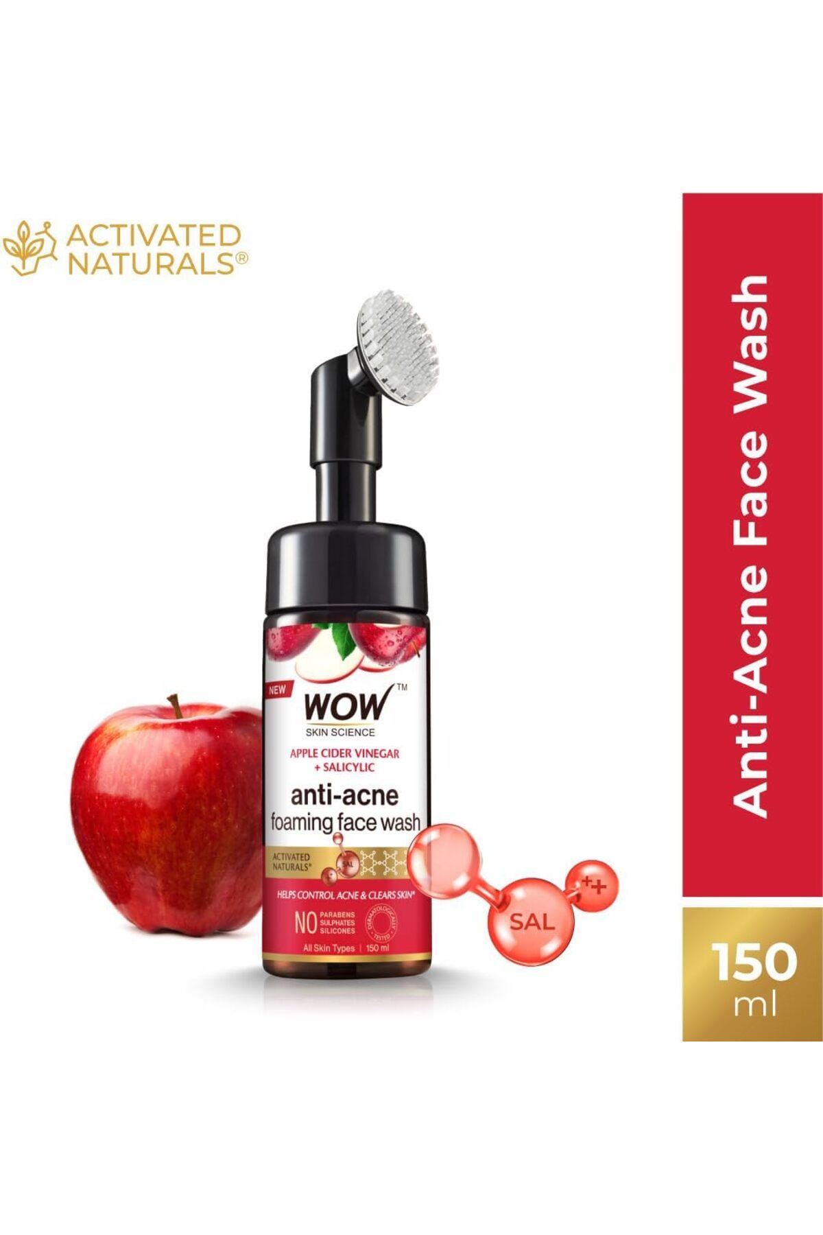 WOW Skin Science-Apple Cider Vinegar Foaming Face wash with brush 150ml 1