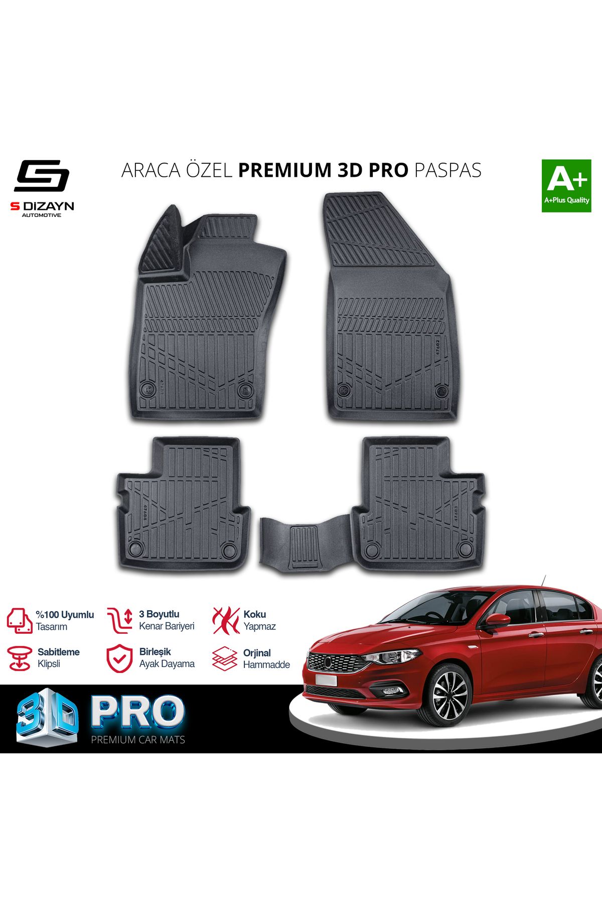 TREND Meka Part Fiat Egea Sedan 3D Pro Havuzlu Paspas 2015-2020 A+ Kalite
