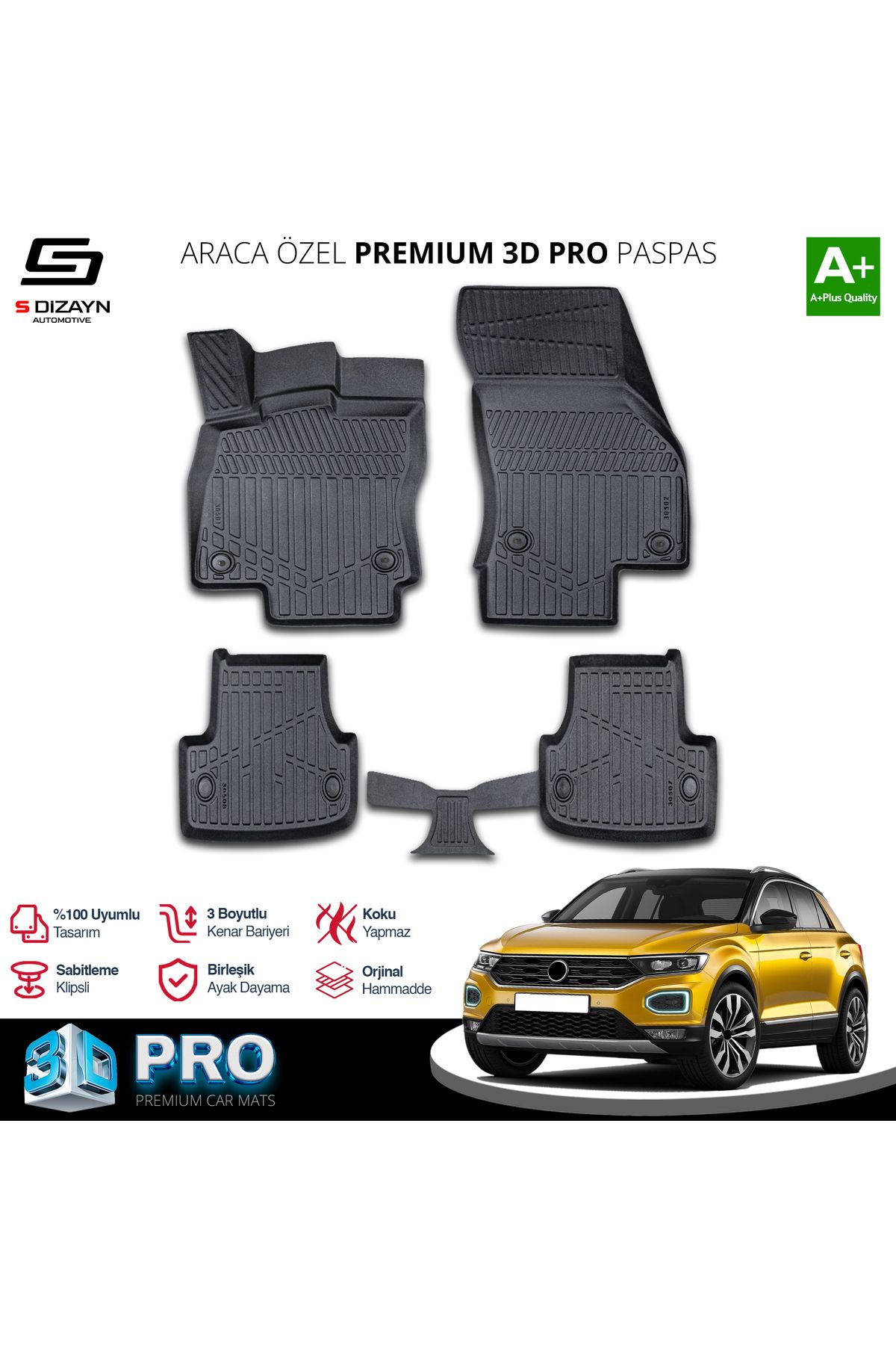 TREND Meka Part VW T-Roc 3D Pro Havuzlu Paspas 2019-2021 A+ Kalite