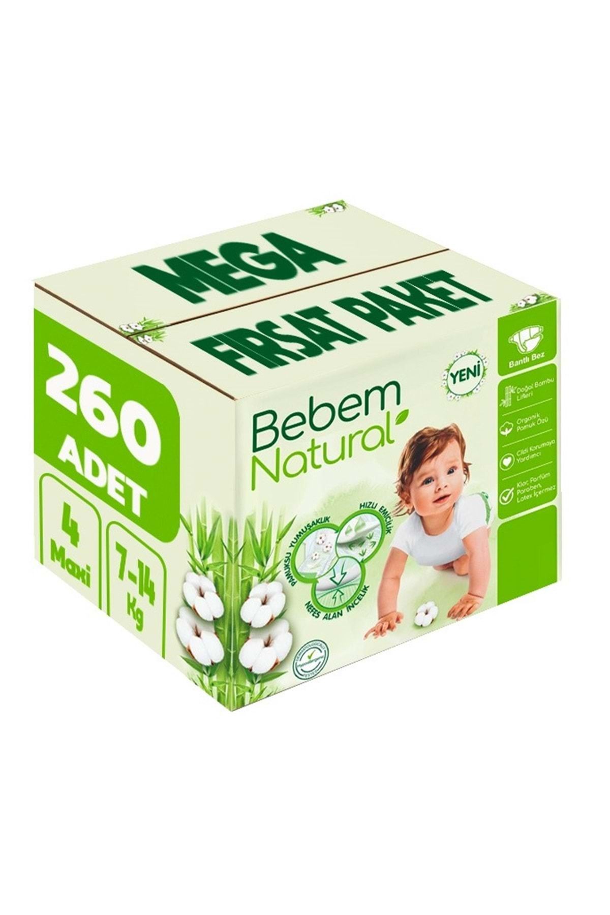 Bebem Natural Bebem Bebek Bezi Natural Beden:4 (7-14Kg) Maxi 260 Adet Mega Fırsat Pk