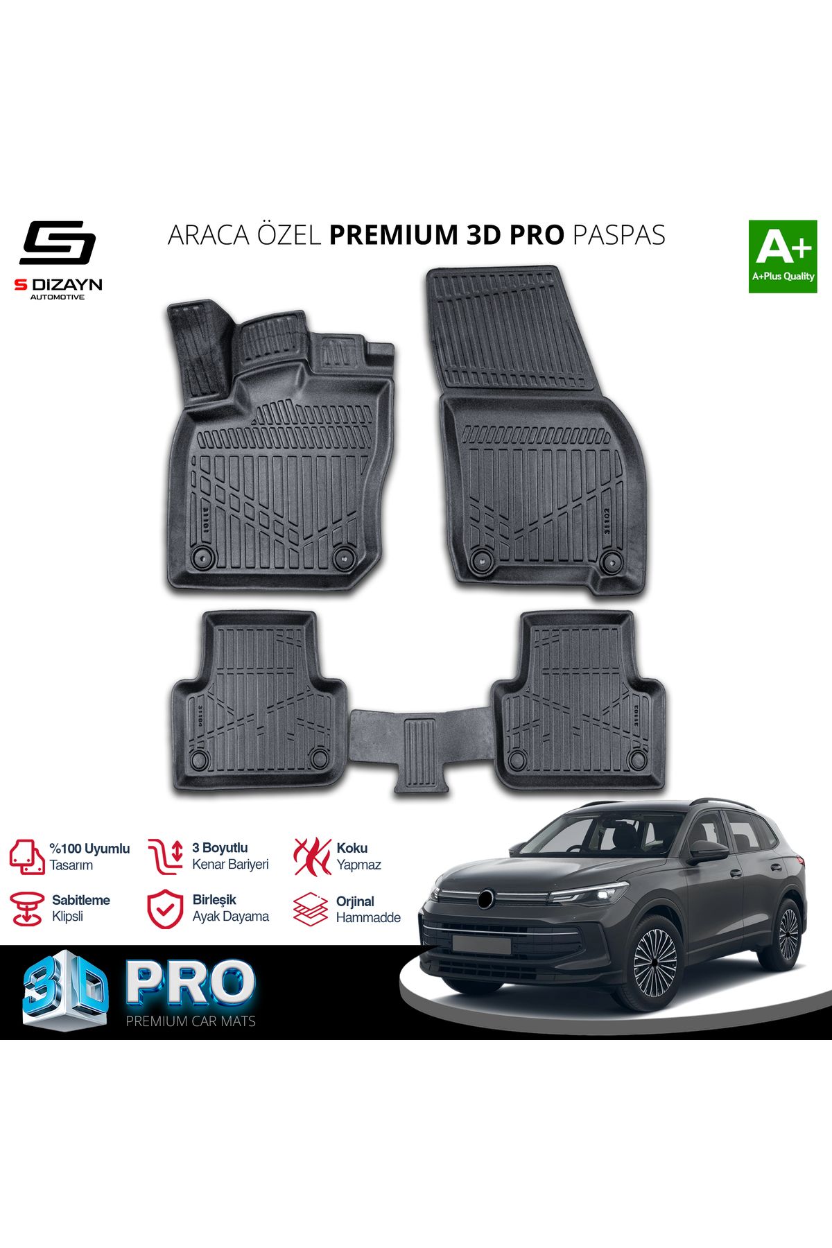 TREND Meka Part VW Tiguan 3D Pro Havuzlu Paspas 2024 Üzeri A+ Kalite