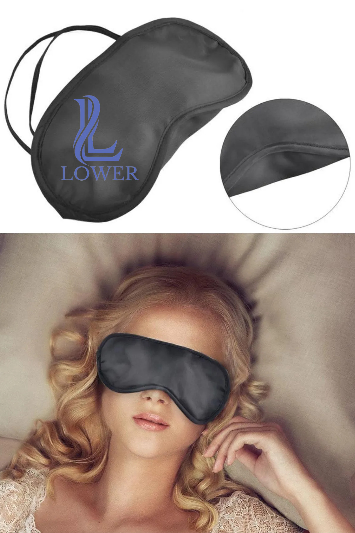 LOWER Siyah Uyku Gözlüğü Göz Bandı  Saten  Ev Ofis Seyahat Uçuş Dinlendirici Göz Bandı