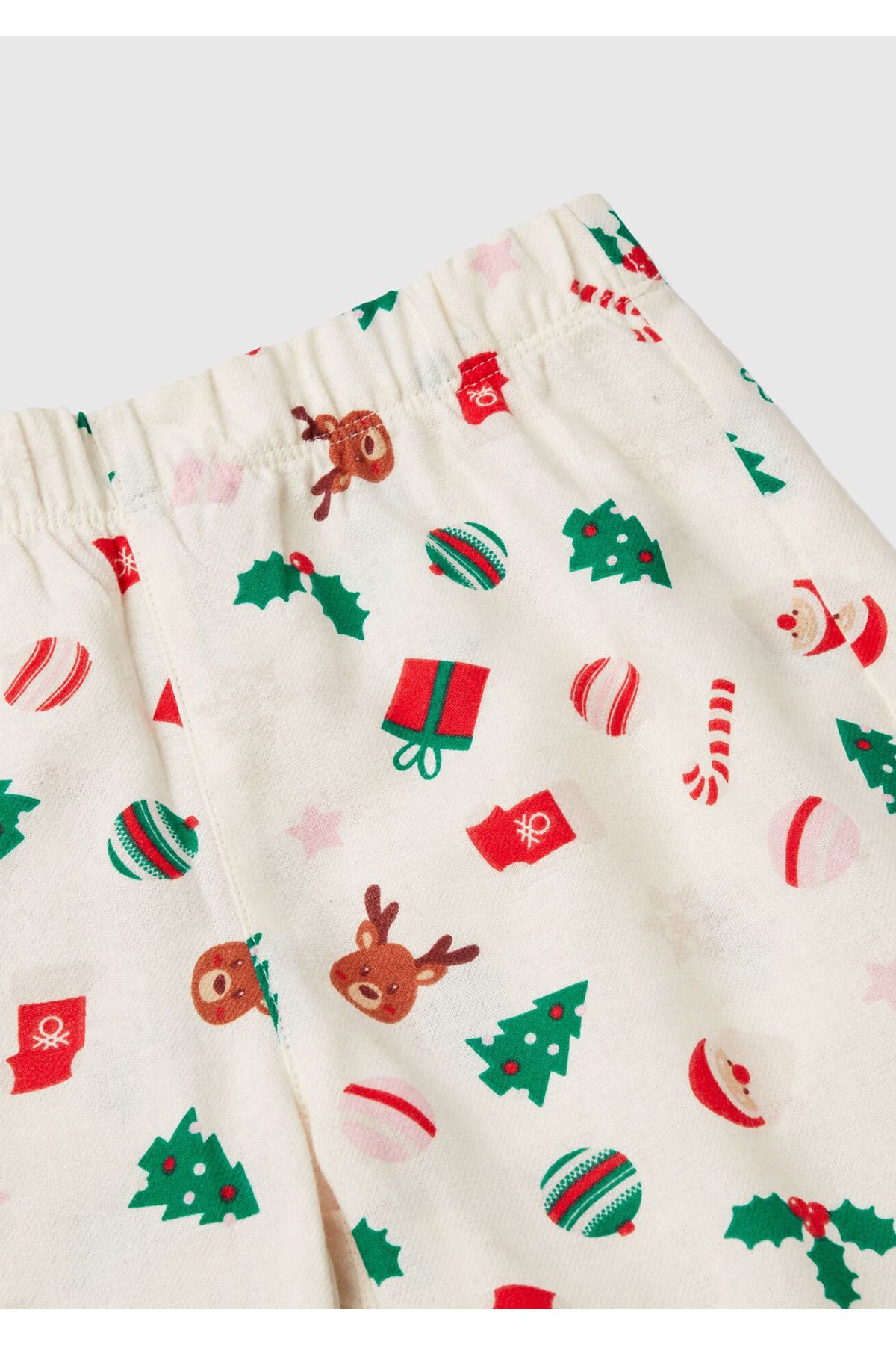 United Colors of Benetton-Boy's White All-Patterned Sleepwear Set with Chest Pockets and Elastic Waist 3