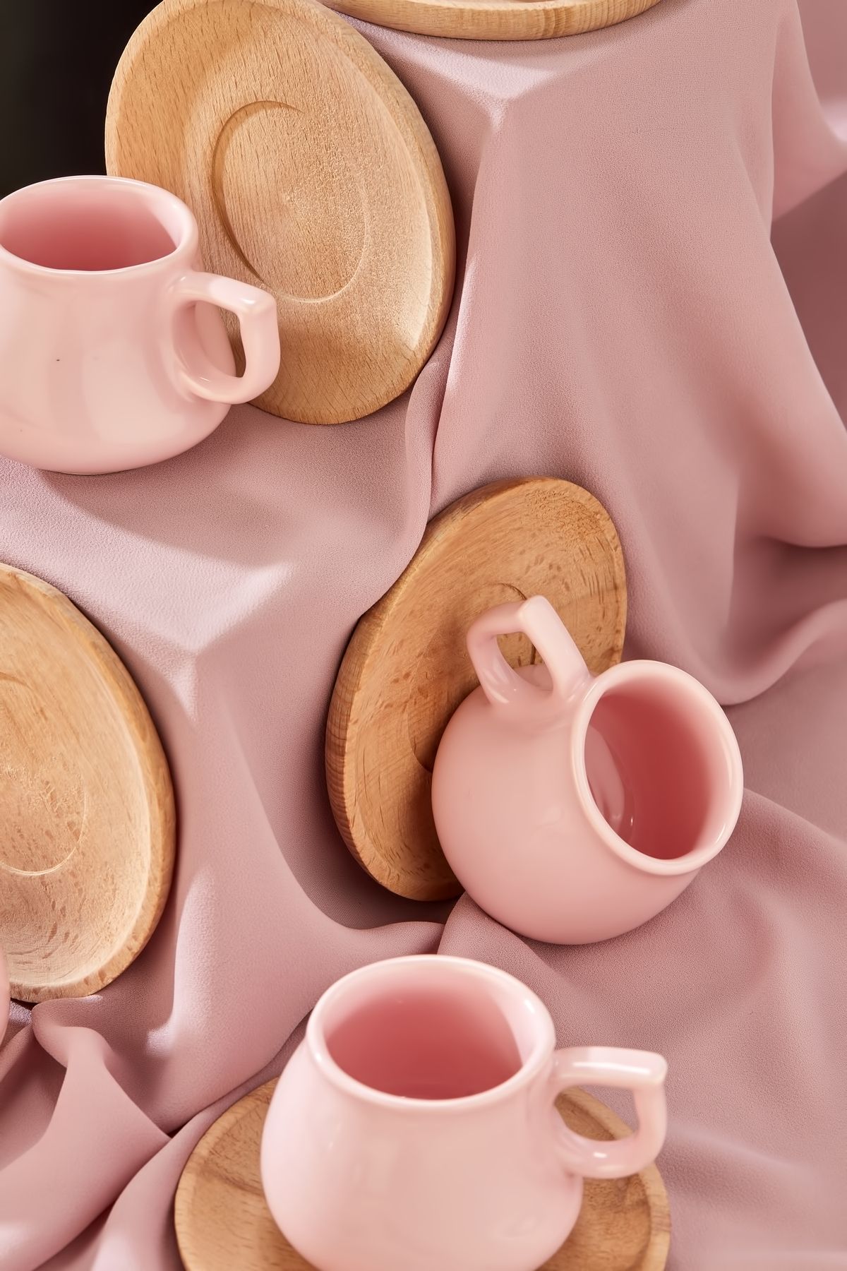 Babion-Luxury 12-Piece Coffee Cup Set for 6 People with Wooden Plate, Pink Cup Set 5
