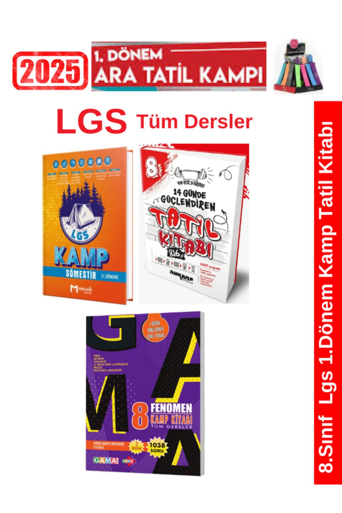Marsis Yayınları Mozaik 8.Sınıf Lgs 1.Dönem Kamp Tatil+2025 Ankara 1.Dönem Soru+Fenomen 1.Dönem Kamp Soru Kalemlik