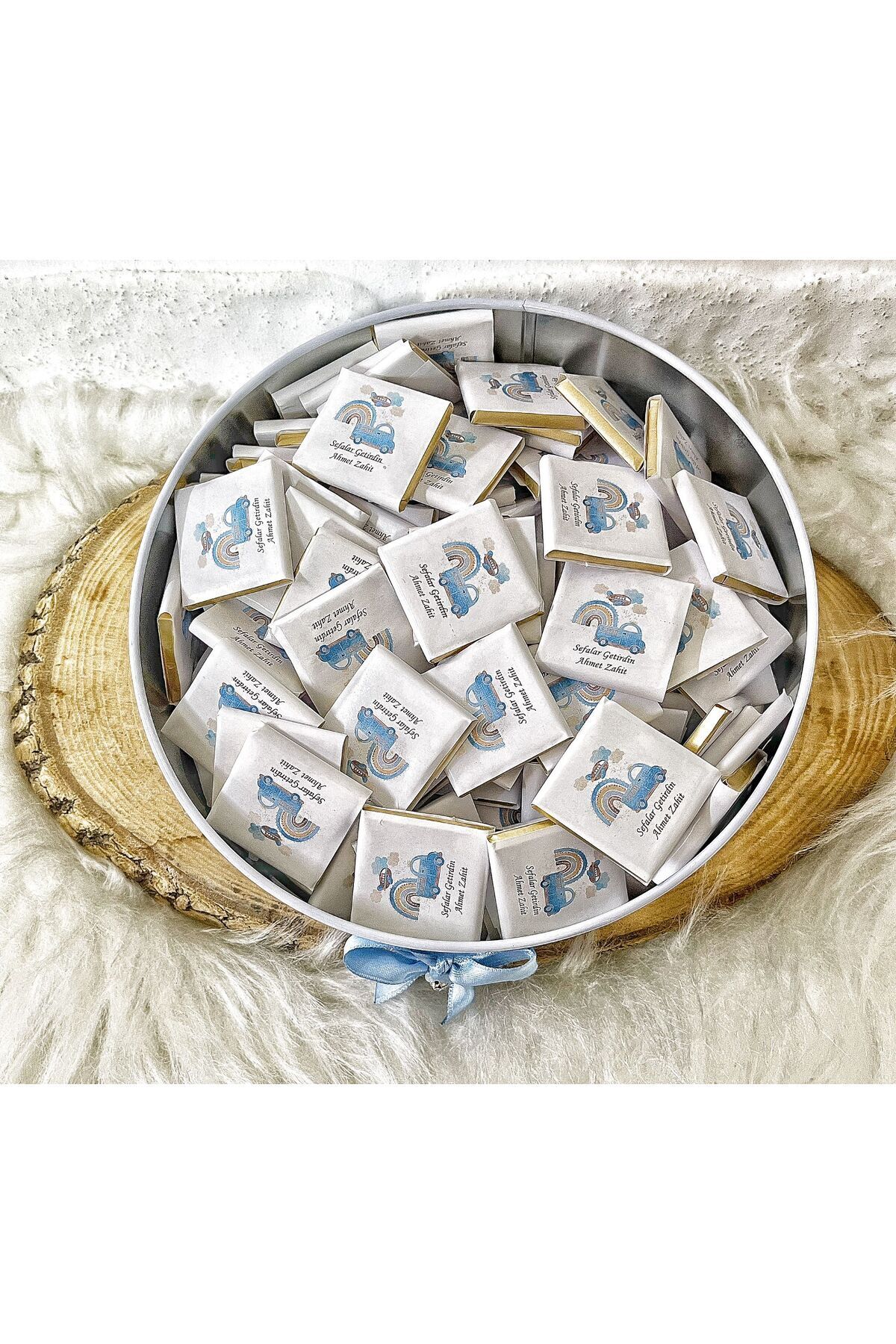 BUGİTO Angel Gift Chocolate 100 Adet Mavi Araba Temalı Isme Özel Erkek Bebek Doğum Günü Hediyelik Çikolata fotoğrafı 7 (önizleme)