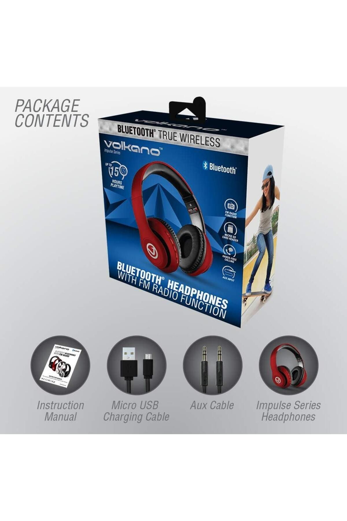 Volkano-Impulse Series Wireless Bluetooth Headphones Red VB-VH101-RD 8