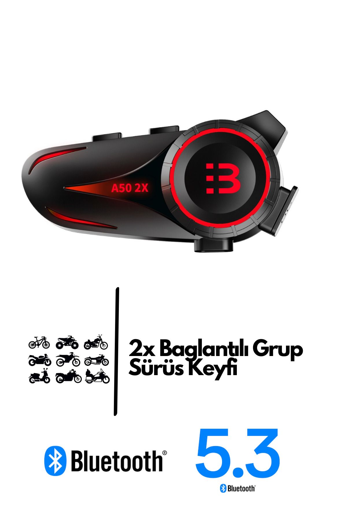 Sarftech 2X Bağlantılı Telsizli Bluetooth 5.3 Motosiklet Kask Kulaklık Intercom Işıklı Motorsiklet Interkom