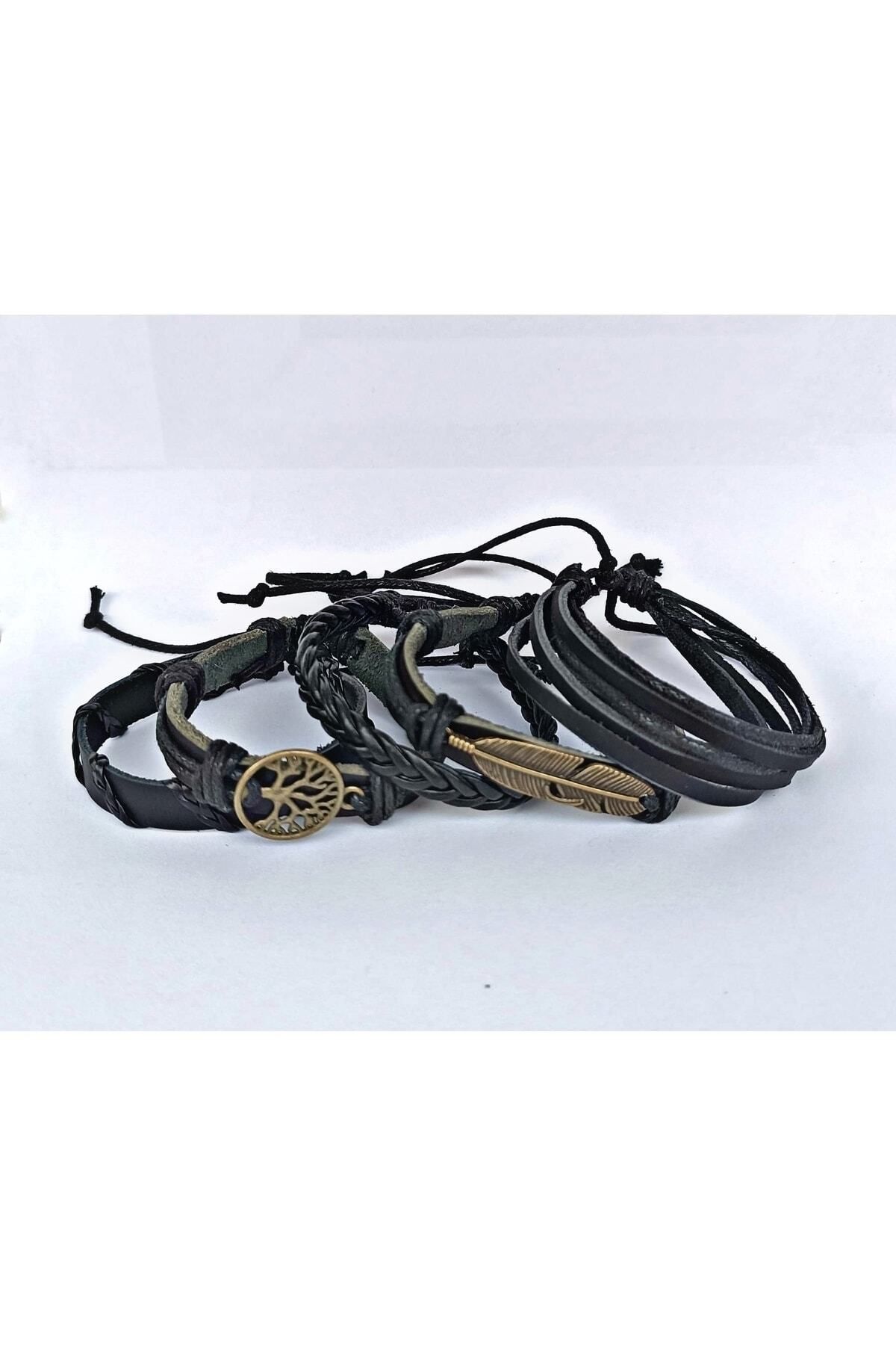 BSN-Tree of Life Feather Antique Bronze Color Genuine Leather Bracelet 5 Pieces 2