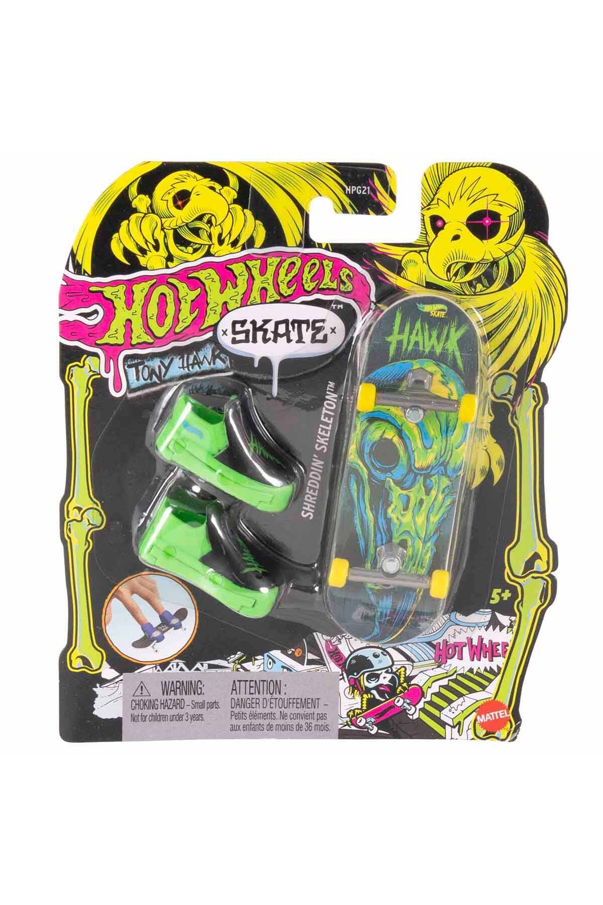 HOT WHEELS Skate Neon Temalı Parmak Kaykay ve Ayakkabı Paketi Shreddin Skeleton