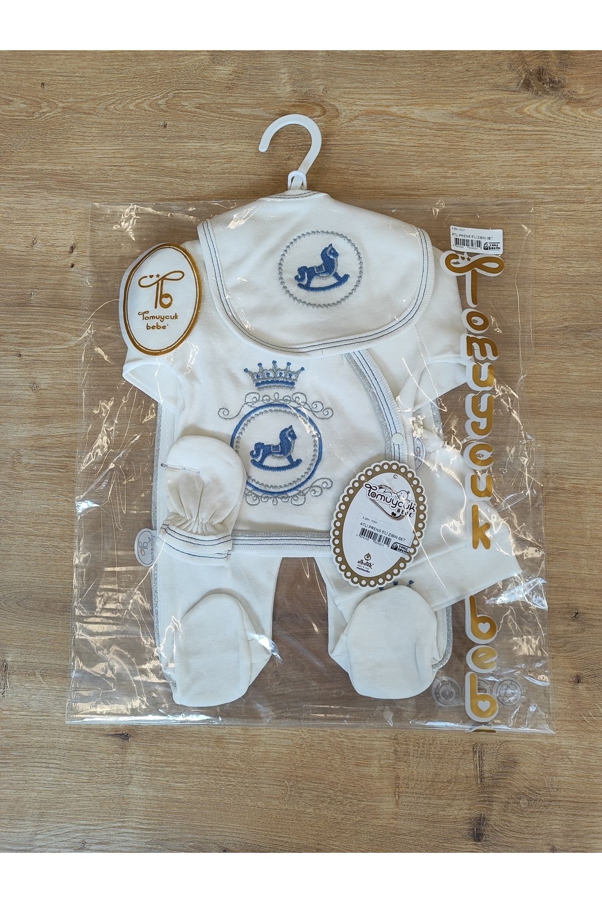 Tomuycuk-100% Cotton Newborn Hospital Release - Blue Embroidered & Seasonal Baby Set - Set of 5 3