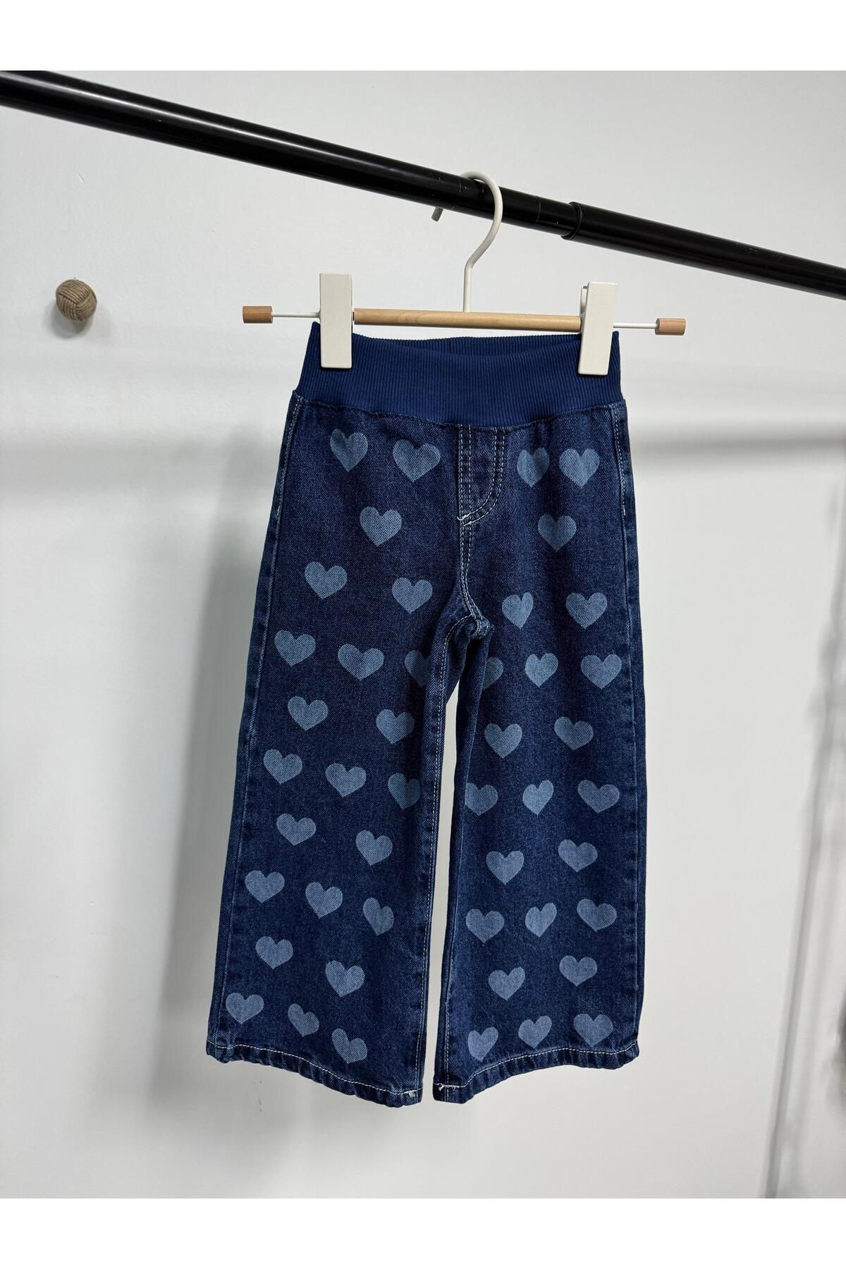 Magu-Pantaloni pentru fete din denim cu model de inimă 4