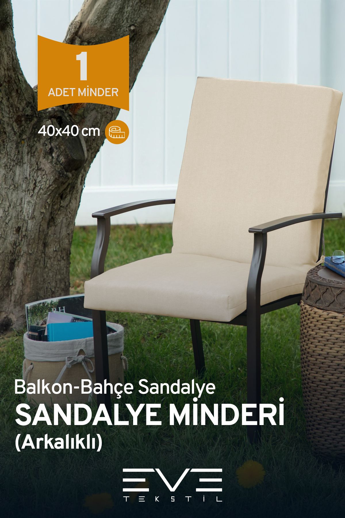 Eve Tekstil Bahçe - Salon - Balkon Arkalıklı Fermuarlı Bağlanabilir Yıkanabilir Sandalye Minderi 1 Adet