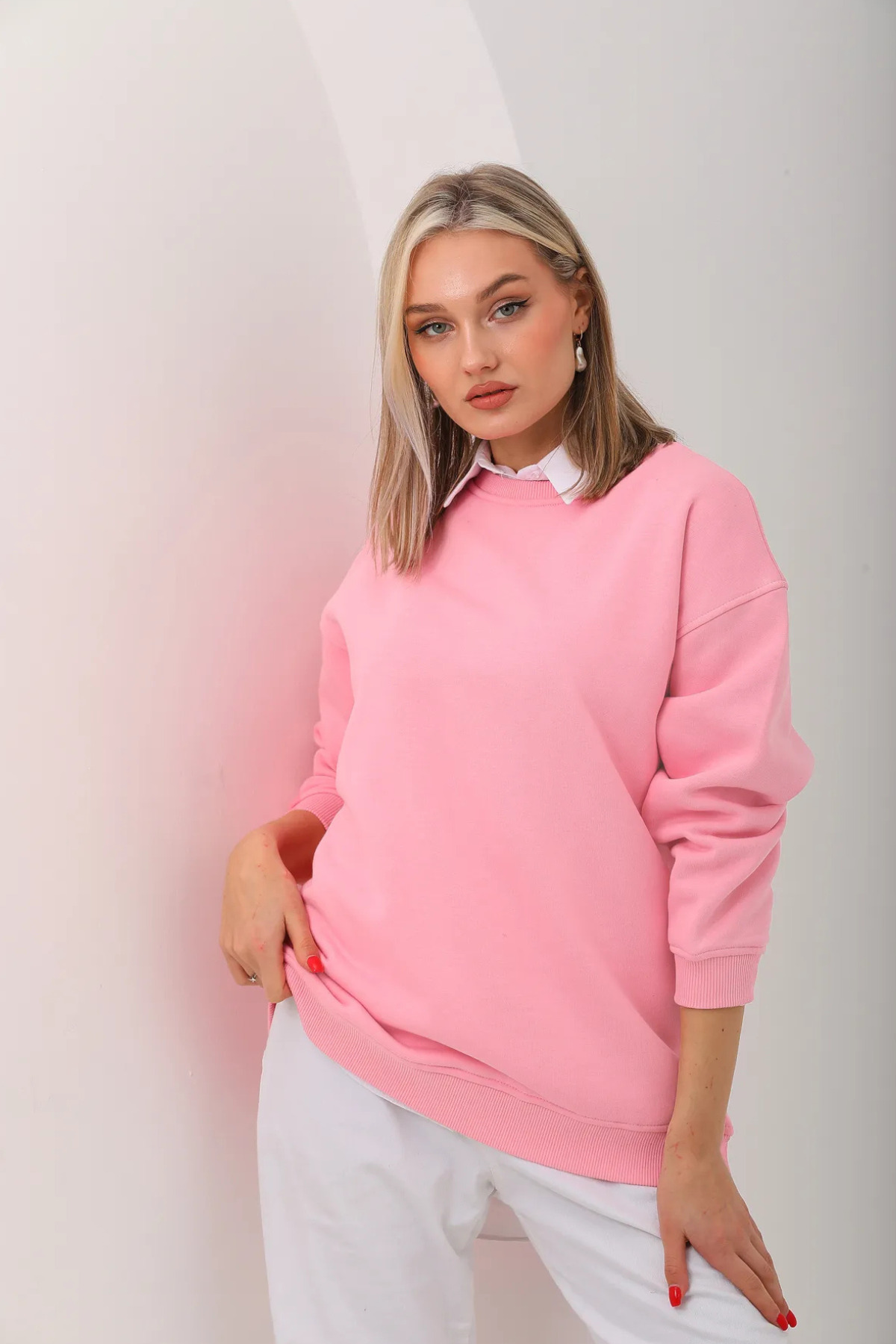 Ice Bisiklet Yaka Oversize Sweatshirt — صورتی mah-paggos-Ice-sweat-1 — تصویر 2 از 4