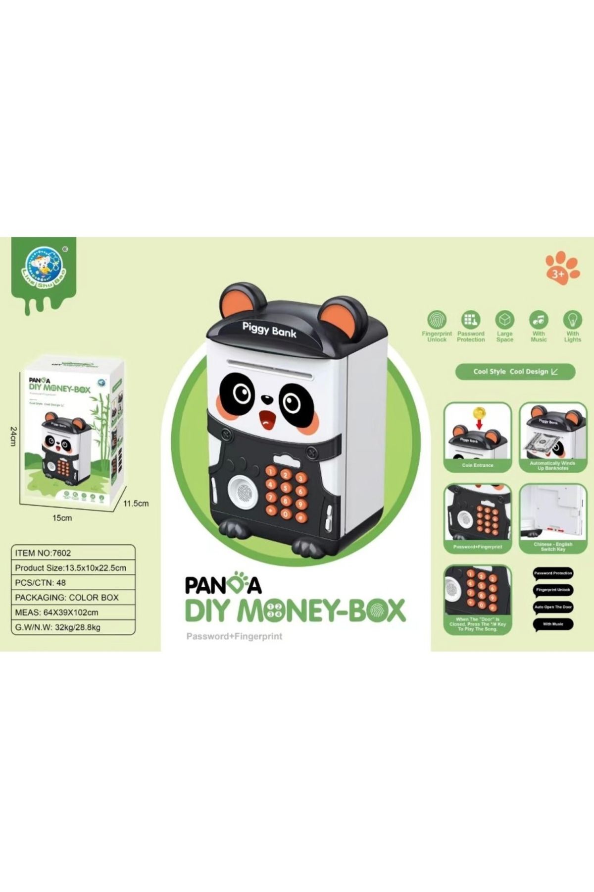 CAVAŞ sun hat-Large Size Panda Designed Encrypted Atm Safe Piggy Bank 7
